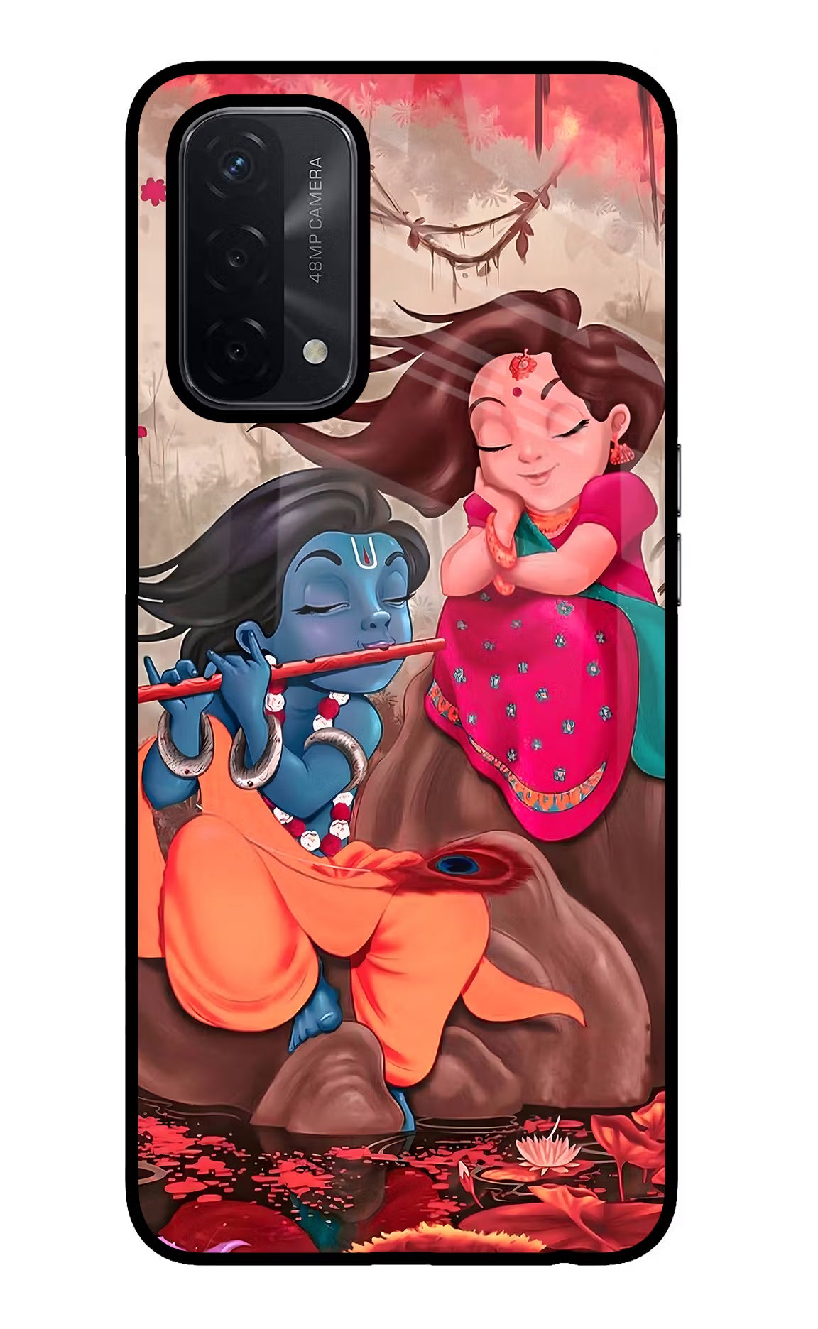 Radhe Krishna Oppo A74 5G Back Cover - Radhe Krishna Oppo A74 5G Glass Case Back Cover by Casekaro Radhe Krishna Oppo A74 5G Glass Case Back Cover by Casekaro