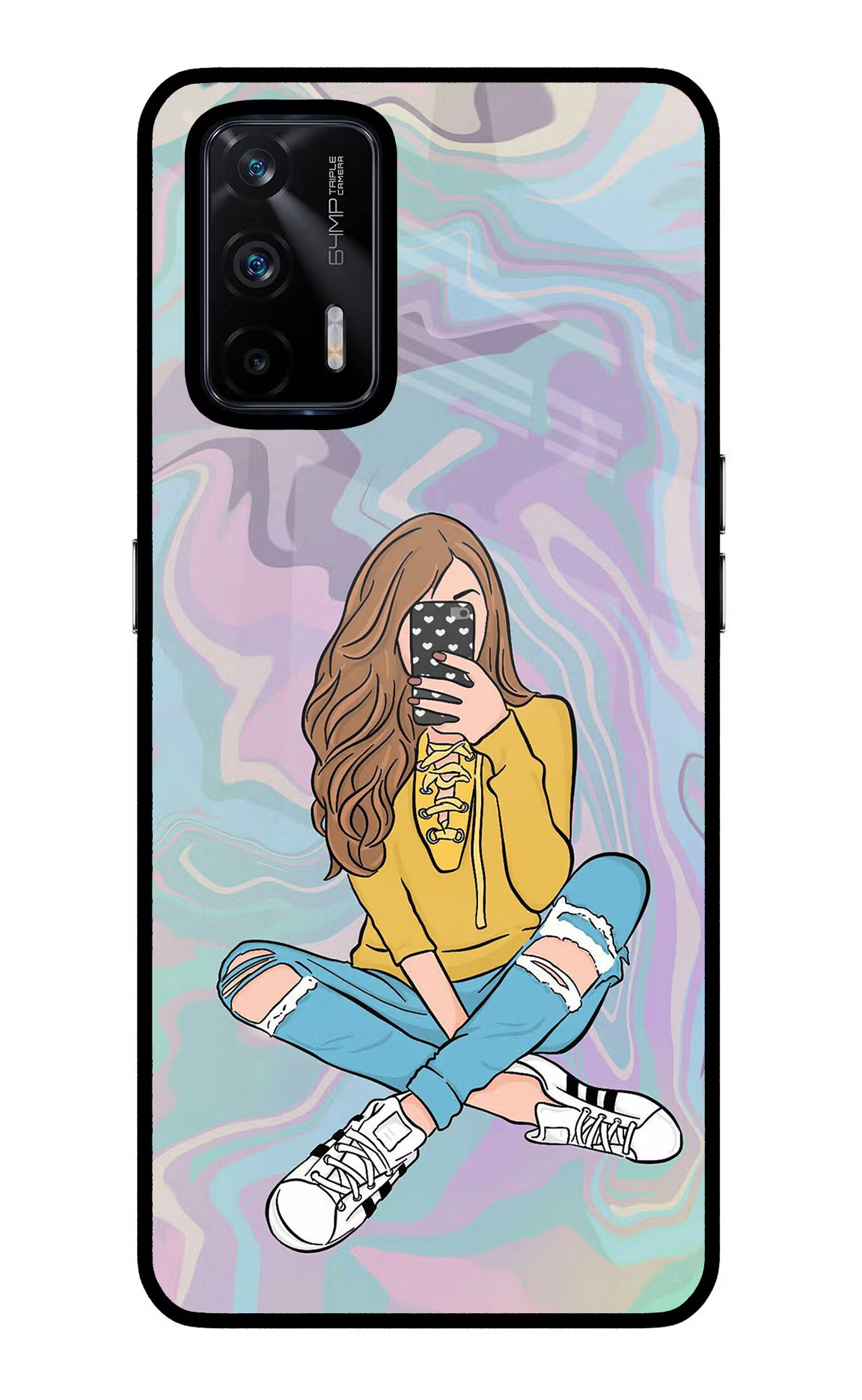 Selfie Girl Realme X7 Max Back Cover - Selfie Girl Realme X7 Max Glass Case Back Cover by Casekaro Selfie Girl Realme X7 Max Glass Case Back Cover by Casekaro