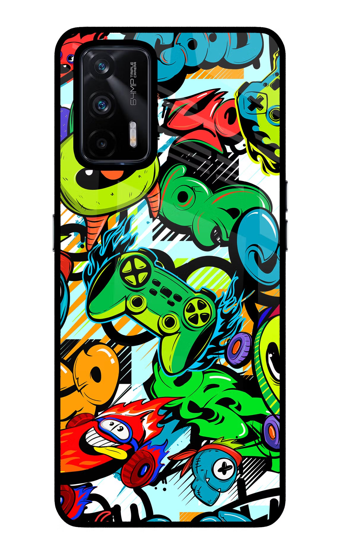 Game Doodle Realme X7 Max Back Cover - Game Doodle Realme X7 Max Glass Case Back Cover by Casekaro Game Doodle Realme X7 Max Glass Case Back Cover by Casekaro
