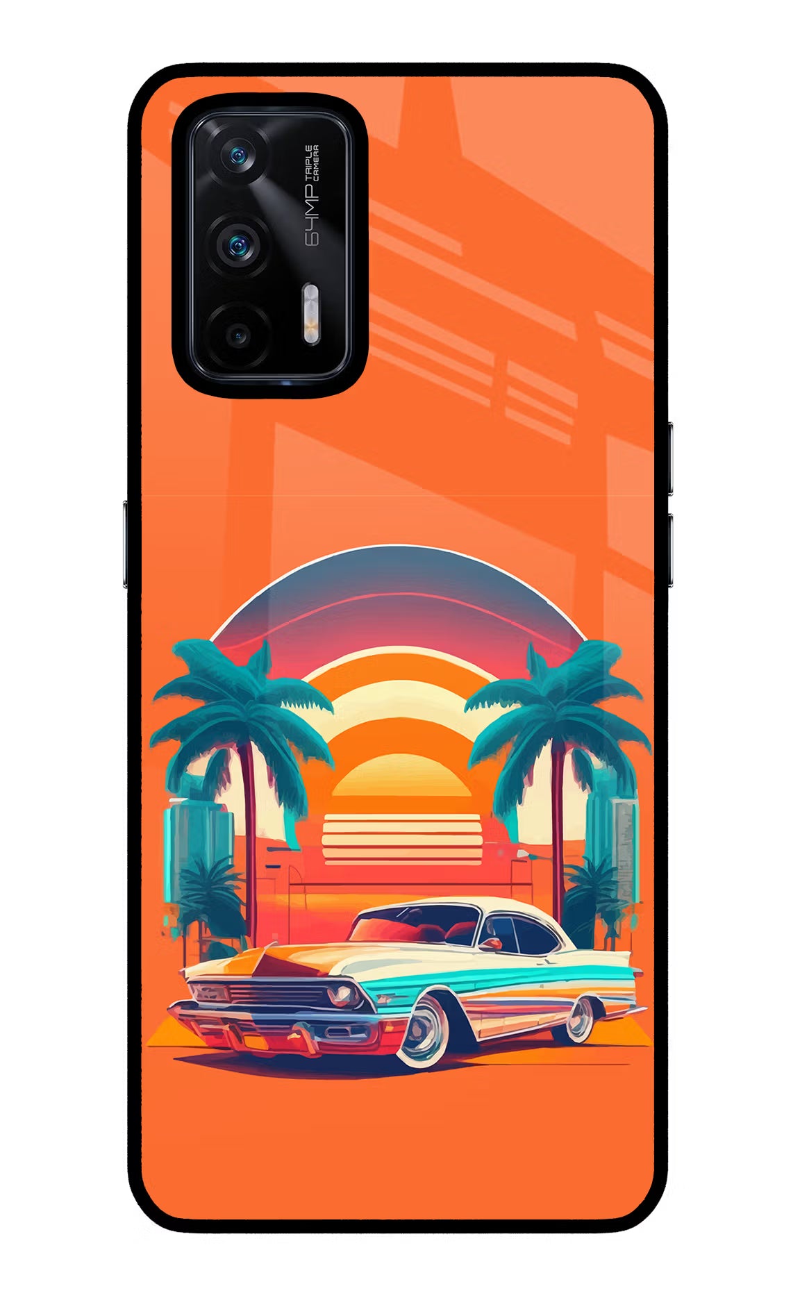 Palm Drive 80s Realme X7 Max Back Cover - Palm Drive 80s Realme X7 Max Glass Case Back Cover by Casekaro Palm Drive 80s Realme X7 Max Glass Case Back Cover by Casekaro