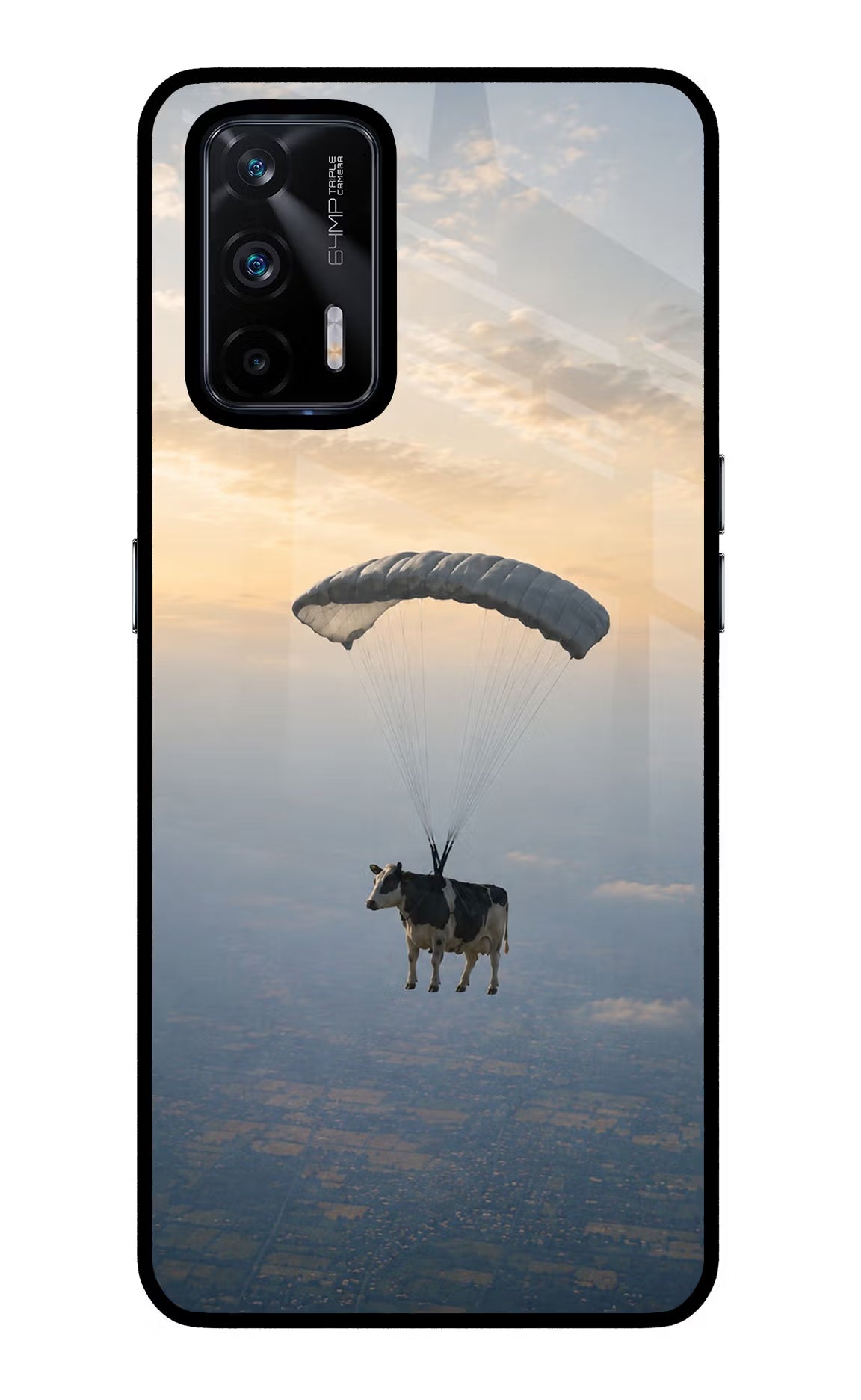 Skydiving Cow Realme X7 Max Glass Case - Skydiving Cow Realme X7 Max Glass Case Skydiving Cow Realme X7 Max Glass Case