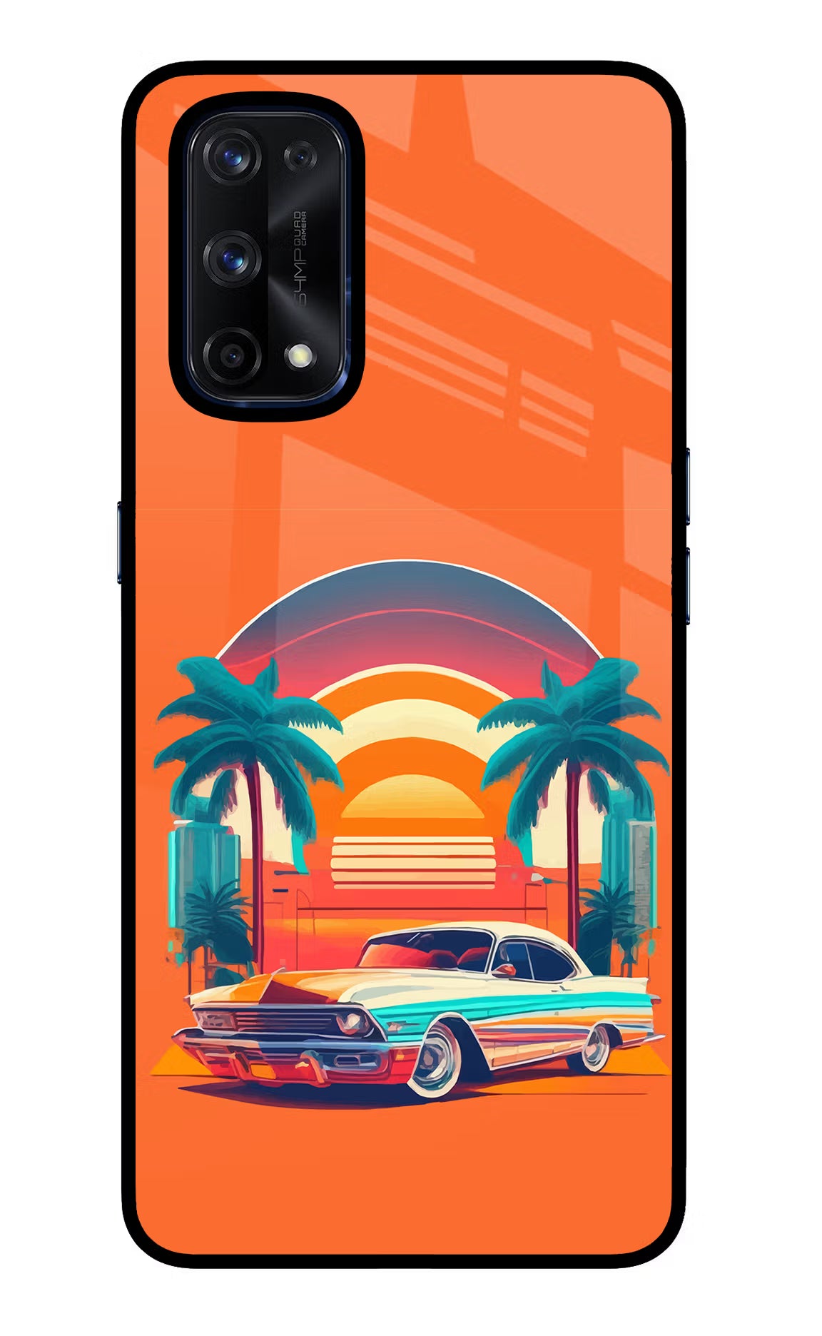 Palm Drive 80s Realme X7 Pro Back Cover - Palm Drive 80s Realme X7 Pro Glass Case Back Cover by Casekaro Palm Drive 80s Realme X7 Pro Glass Case Back Cover by Casekaro