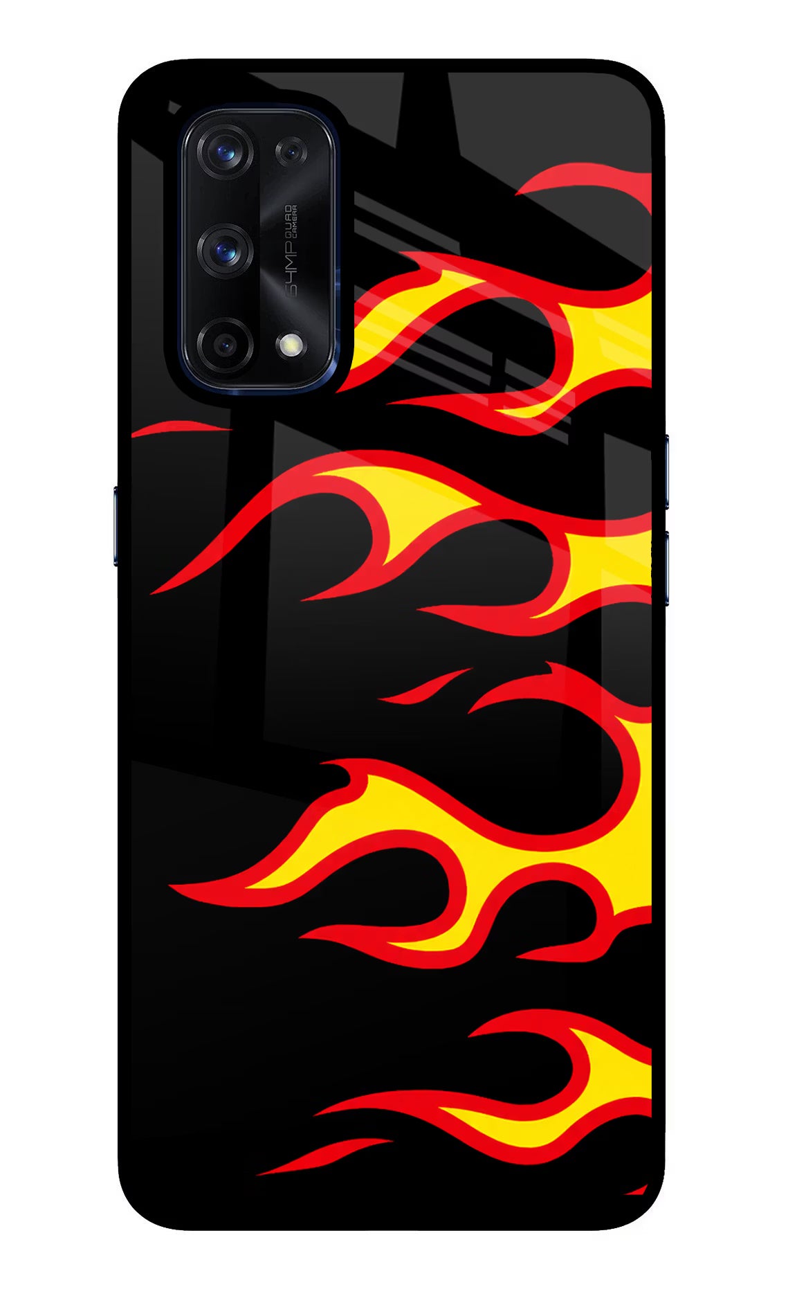 Side Sweep Flames Realme X7 Pro Back Cover - Side Sweep Flames Realme X7 Pro Glass Case Back Cover by Casekaro Side Sweep Flames Realme X7 Pro Glass Case Back Cover by Casekaro