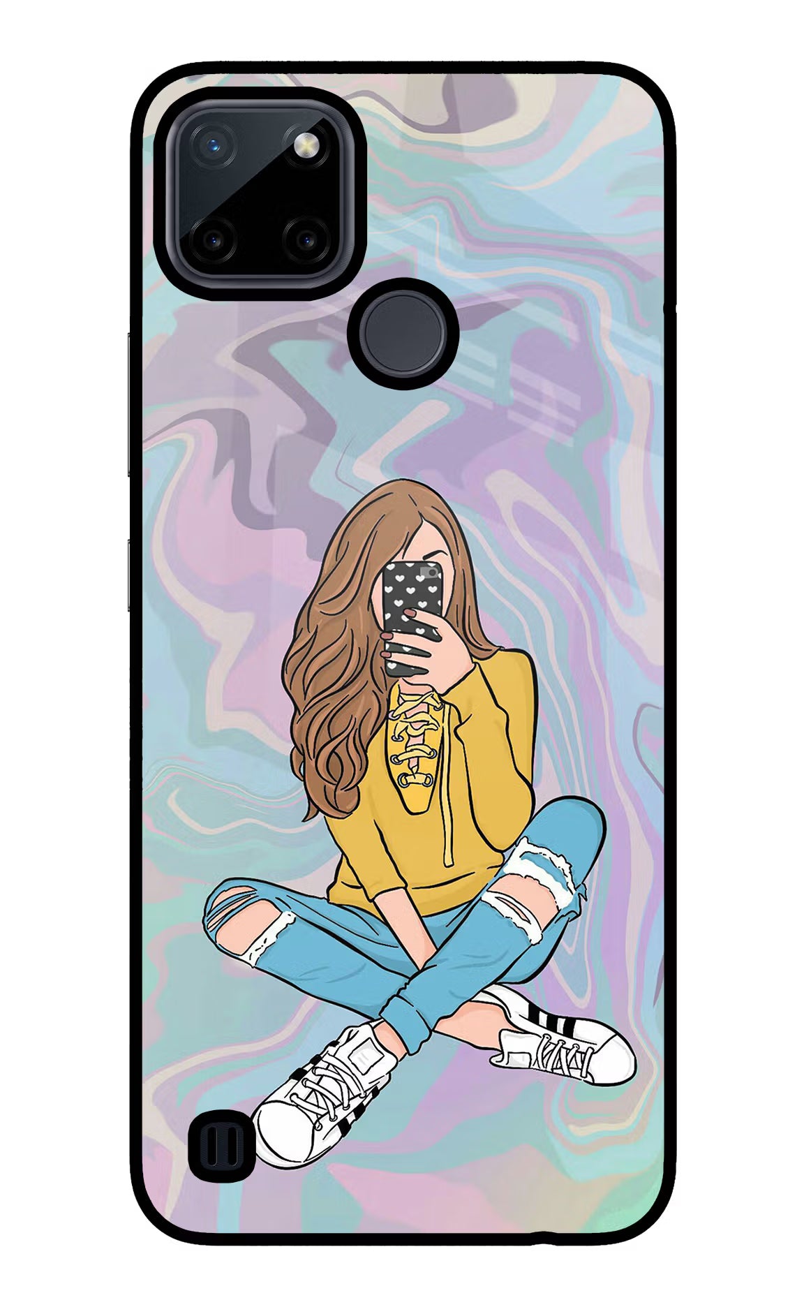 Selfie Girl Realme C21Y/C25Y Glass Case - Selfie Girl Realme C21Y/C25Y Glass Case Selfie Girl Realme C21Y/C25Y Glass Case