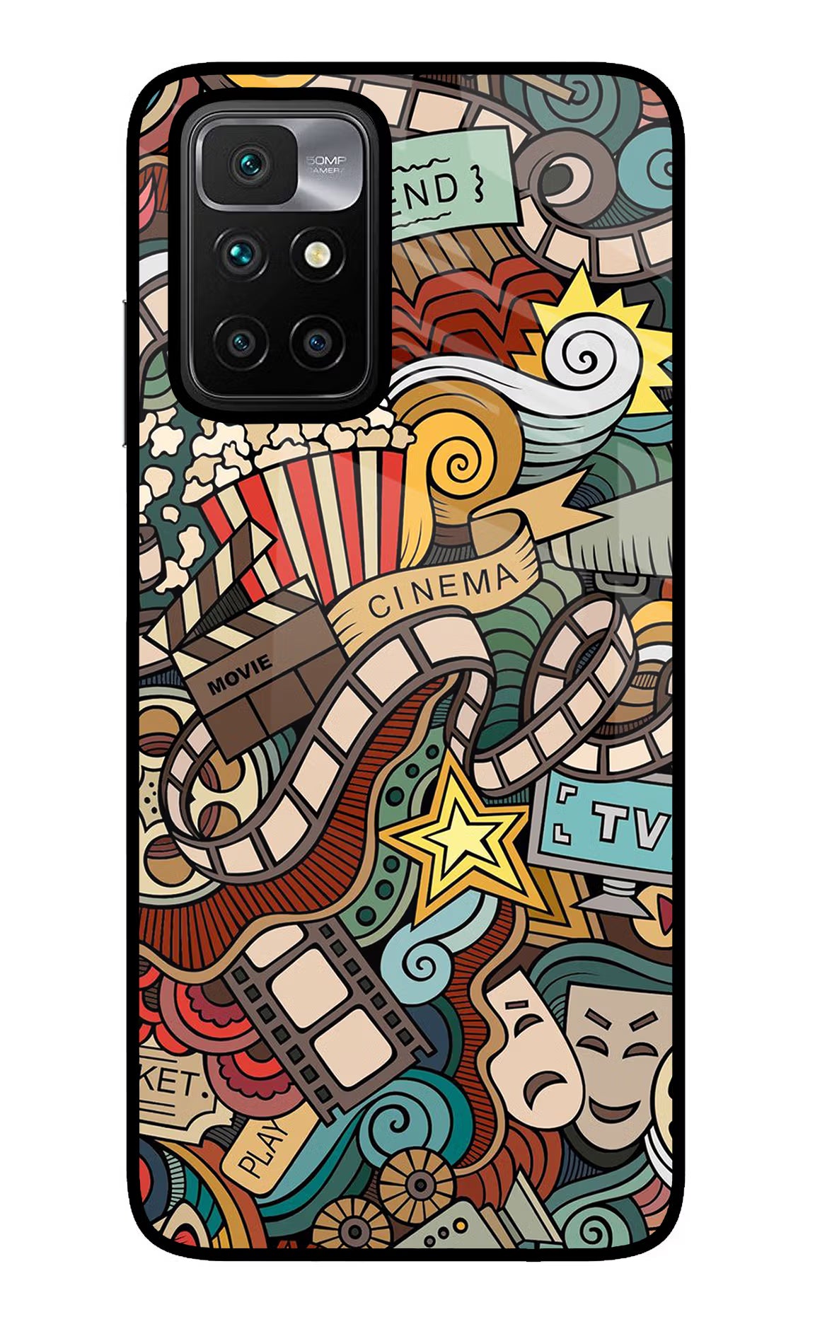 Cinema Abstract Redmi 10 Prime Back Cover - Cinema Abstract Redmi 10 Prime Glass Case Back Cover by Casekaro Cinema Abstract Redmi 10 Prime Glass Case Back Cover by Casekaro