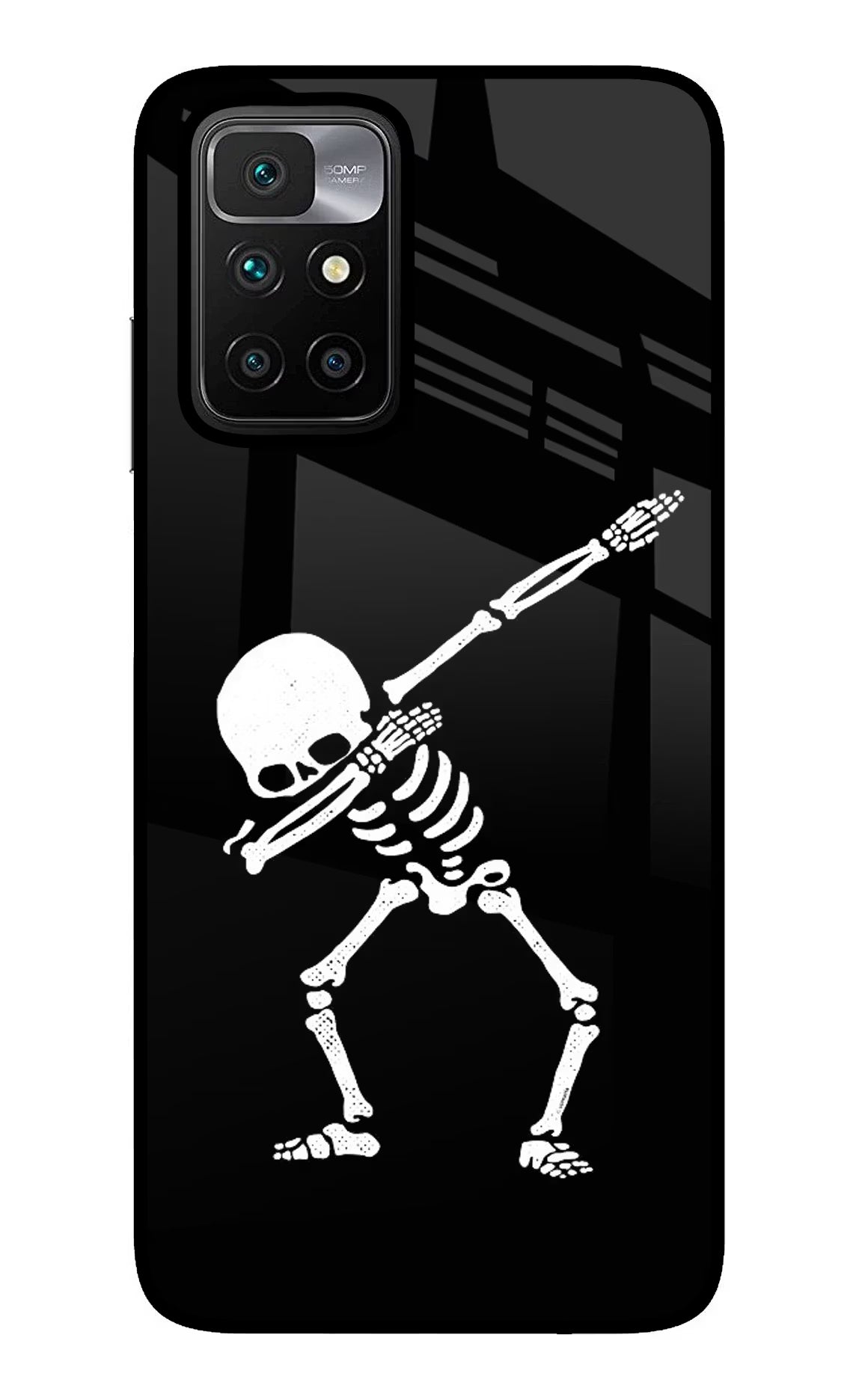 Dabbing Skeleton Art Redmi 10 Prime Back Cover - Dabbing Skeleton Art Redmi 10 Prime Glass Case Back Cover by Casekaro Dabbing Skeleton Art Redmi 10 Prime Glass Case Back Cover by Casekaro