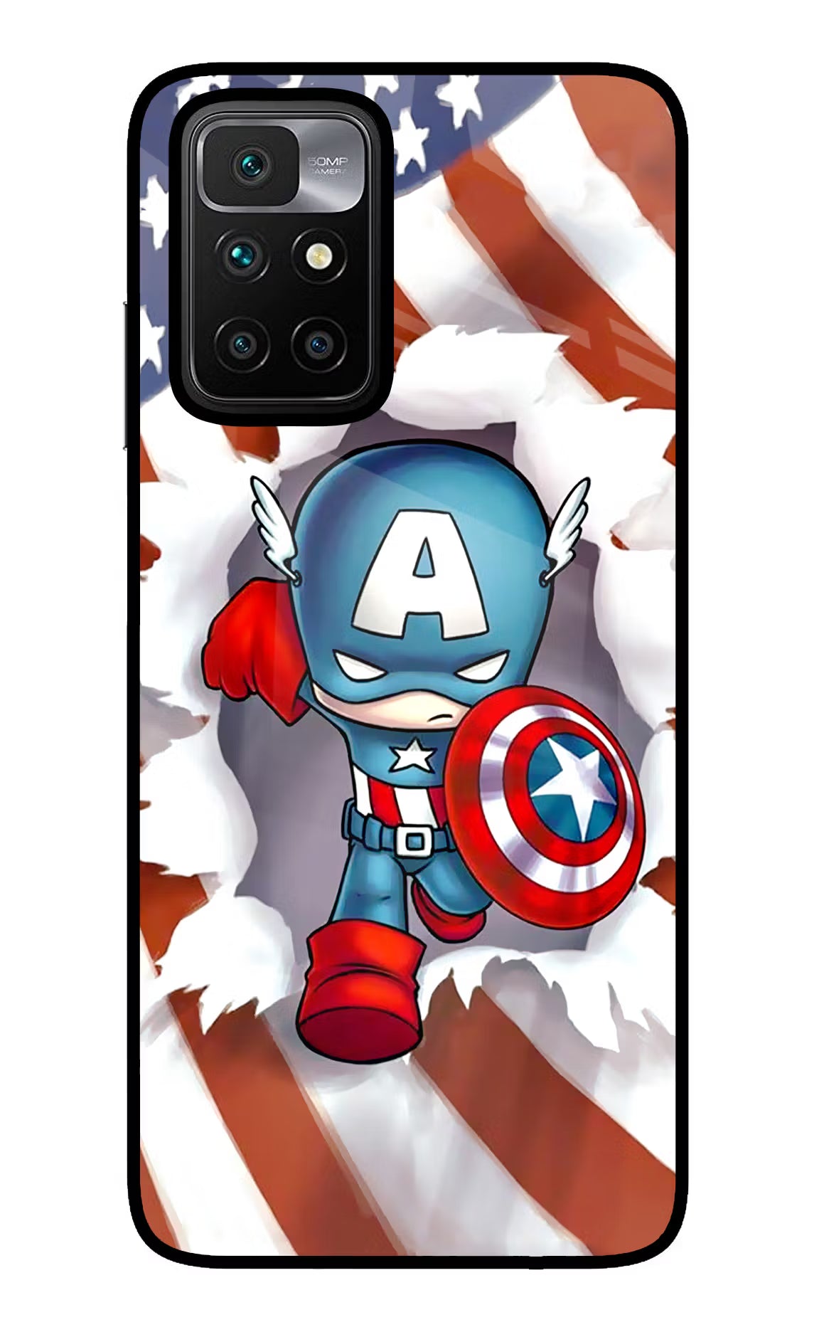 Captain America Redmi 10 Prime Back Cover - Captain America Redmi 10 Prime Glass Case Back Cover by Casekaro Captain America Redmi 10 Prime Glass Case Back Cover by Casekaro