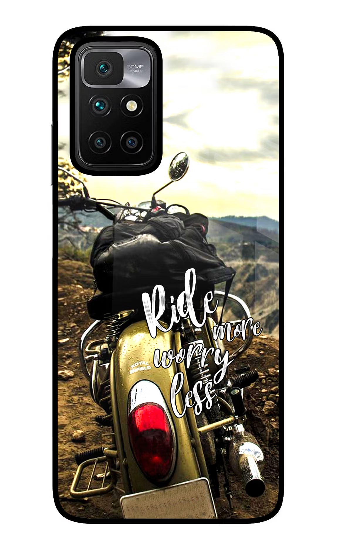 Ride More Worry Less Redmi 10 Prime Back Cover - Ride More Worry Less Redmi 10 Prime Glass Case Back Cover by Casekaro Ride More Worry Less Redmi 10 Prime Glass Case Back Cover by Casekaro