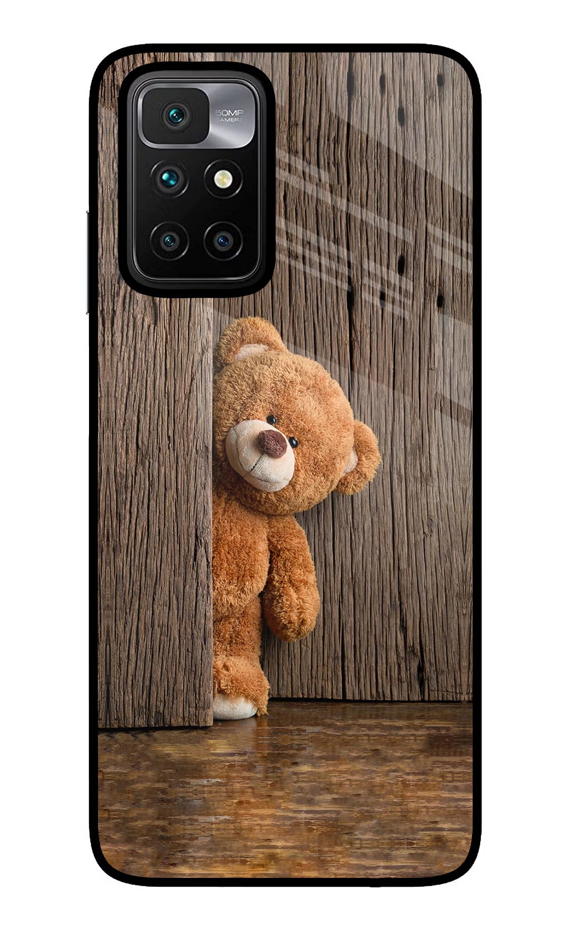 Teddy Wooden Redmi 10 Prime Back Cover - Teddy Wooden Redmi 10 Prime Glass Case Back Cover by Casekaro Teddy Wooden Redmi 10 Prime Glass Case Back Cover by Casekaro