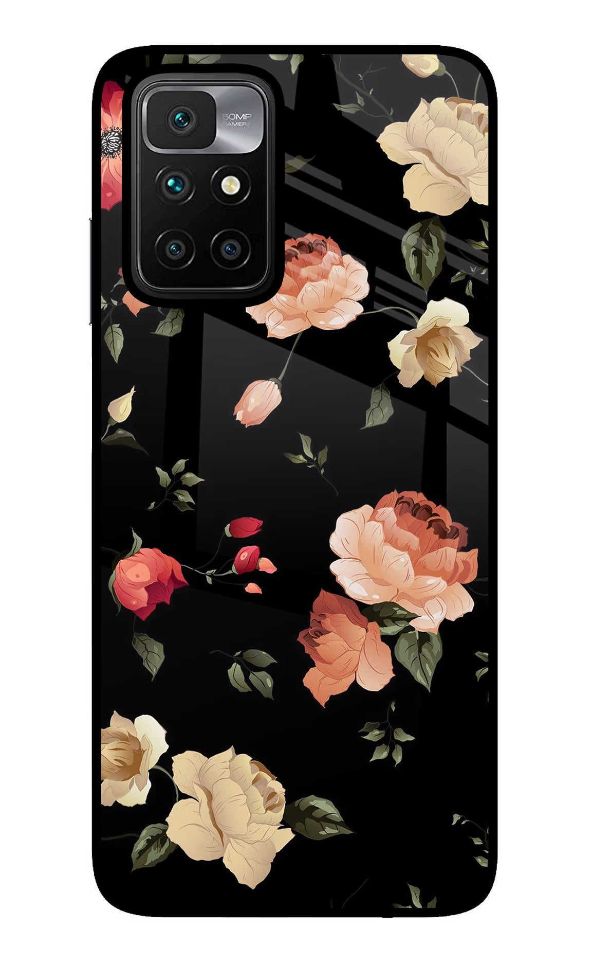 Flowers Redmi 10 Prime Back Cover - Flowers Redmi 10 Prime Glass Case Back Cover by Casekaro Flowers Redmi 10 Prime Glass Case Back Cover by Casekaro