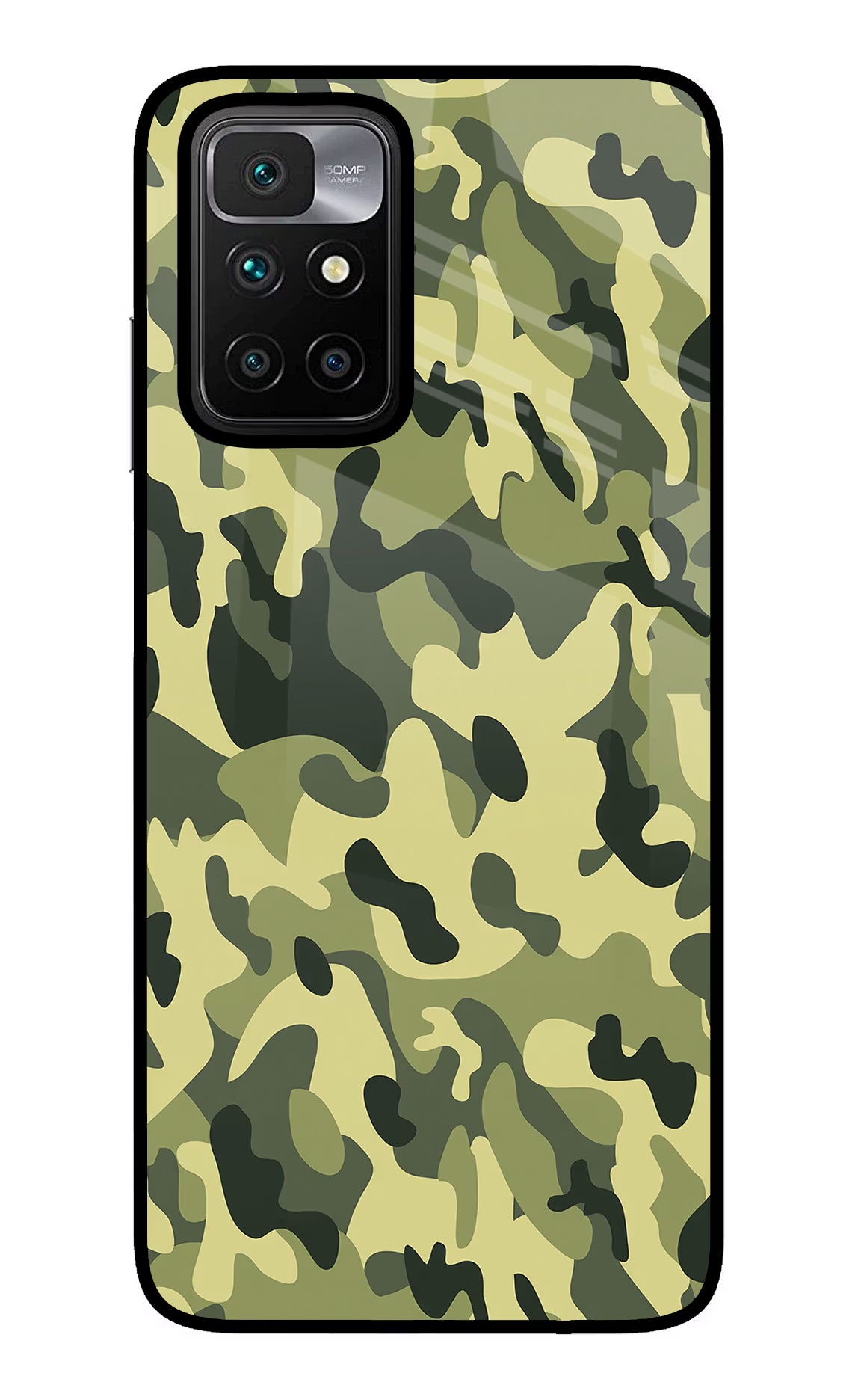 Camouflage Redmi 10 Prime Back Cover - Camouflage Redmi 10 Prime Glass Case Back Cover by Casekaro Camouflage Redmi 10 Prime Glass Case Back Cover by Casekaro