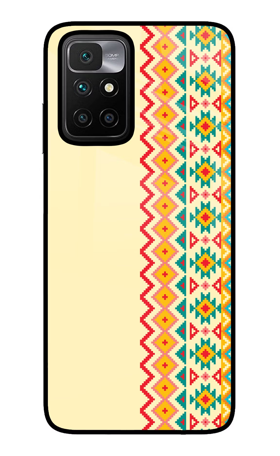 Ethnic Seamless Redmi 10 Prime Back Cover - Ethnic Seamless Redmi 10 Prime Glass Case Back Cover by Casekaro Ethnic Seamless Redmi 10 Prime Glass Case Back Cover by Casekaro