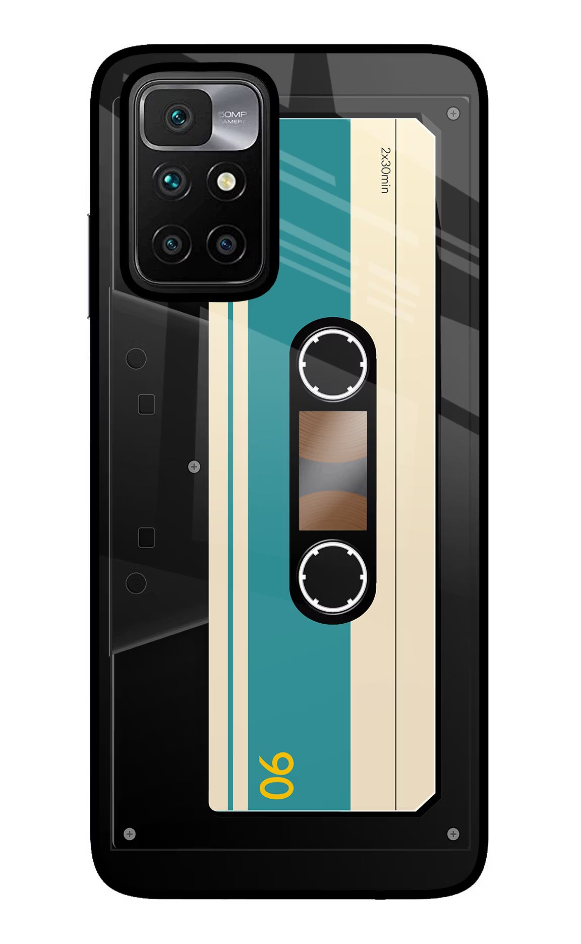 Cassette Redmi 10 Prime Back Cover - Cassette Redmi 10 Prime Glass Case Back Cover by Casekaro Cassette Redmi 10 Prime Glass Case Back Cover by Casekaro