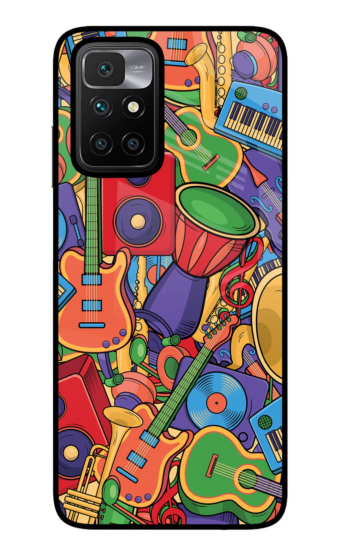 Music Instrument Doodle Redmi 10 Prime Back Cover - Music Instrument Doodle Redmi 10 Prime Glass Case Back Cover by Casekaro Music Instrument Doodle Redmi 10 Prime Glass Case Back Cover by Casekaro