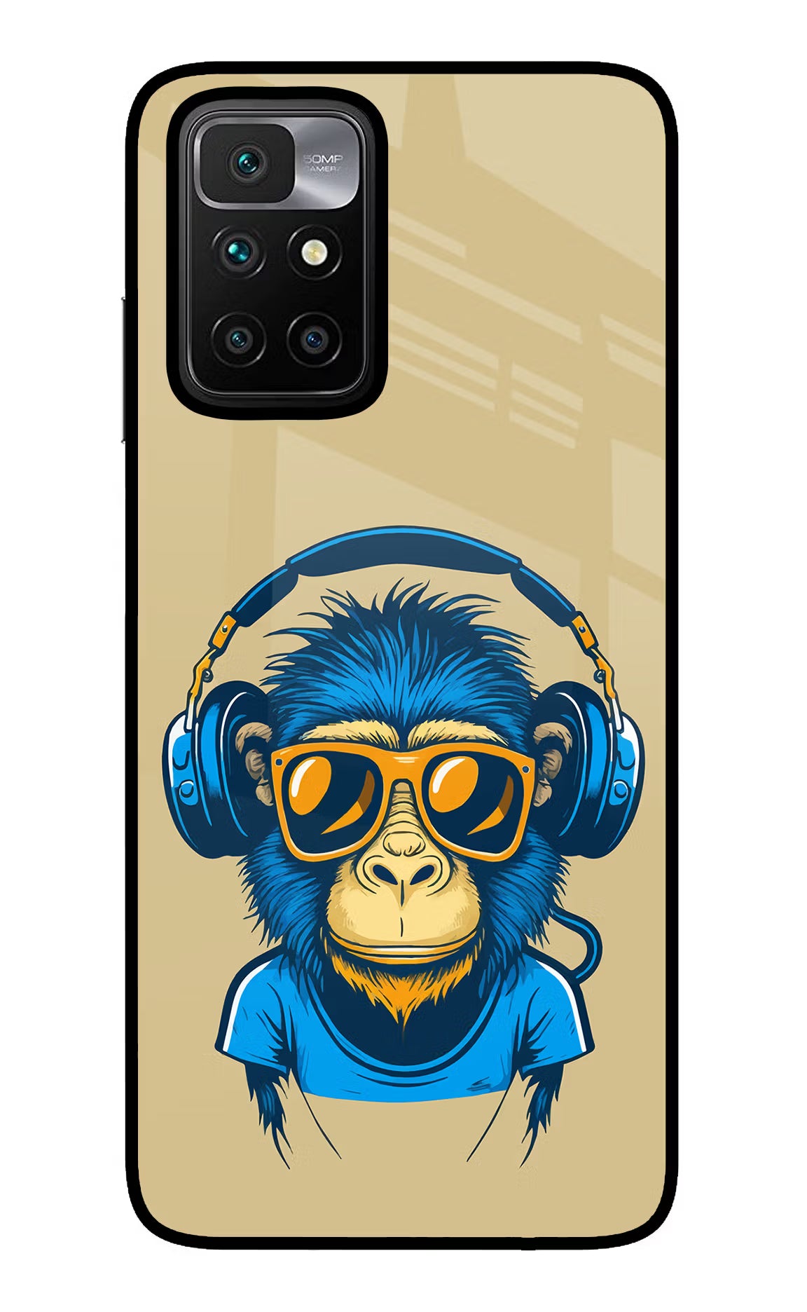 Monkey Headphone Redmi 10 Prime Back Cover - Monkey Headphone Redmi 10 Prime Glass Case Back Cover by Casekaro Monkey Headphone Redmi 10 Prime Glass Case Back Cover by Casekaro