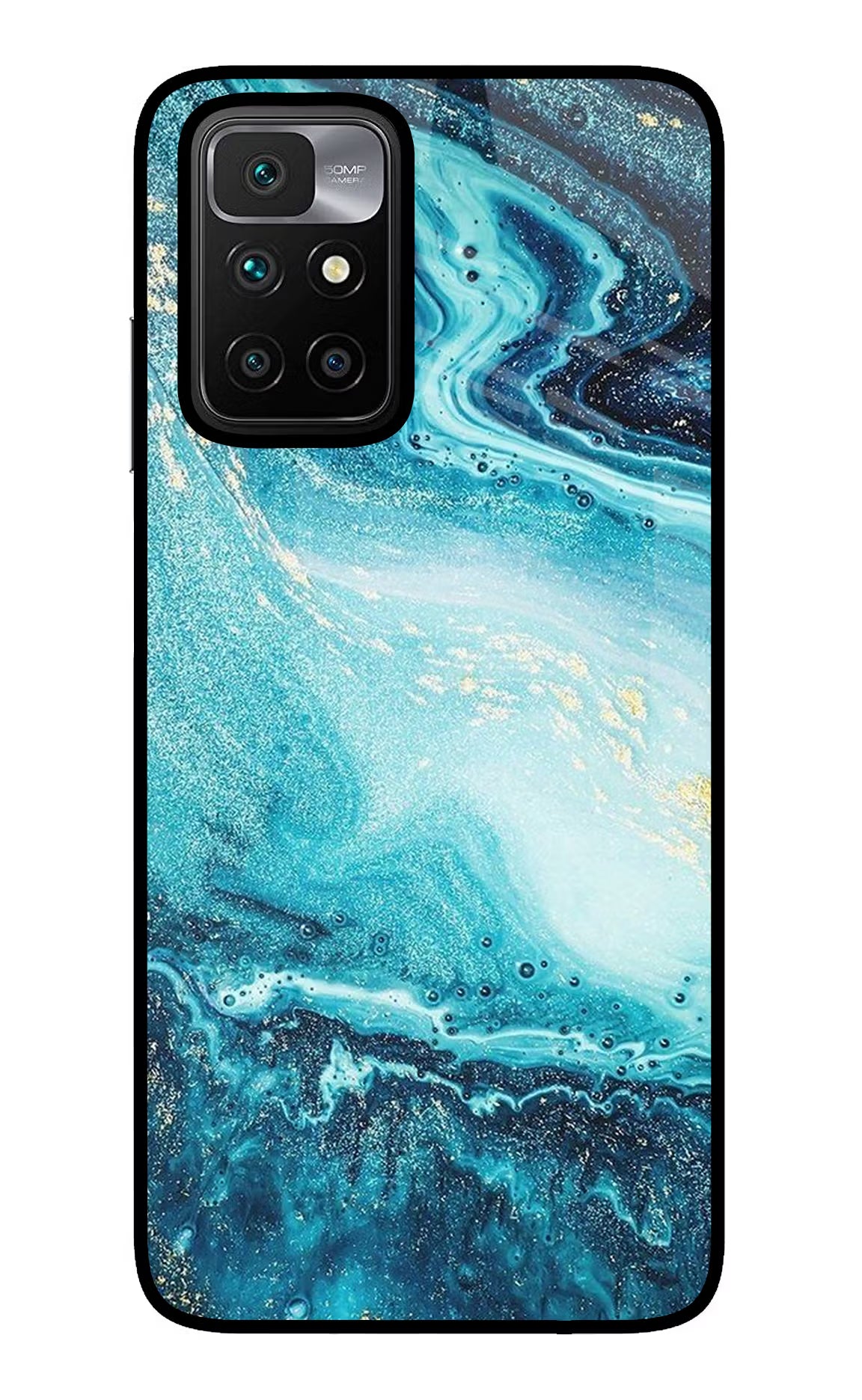 Blue Glitter Marble Redmi 10 Prime Back Cover - Blue Glitter Marble Redmi 10 Prime Glass Case Back Cover by Casekaro Blue Glitter Marble Redmi 10 Prime Glass Case Back Cover by Casekaro