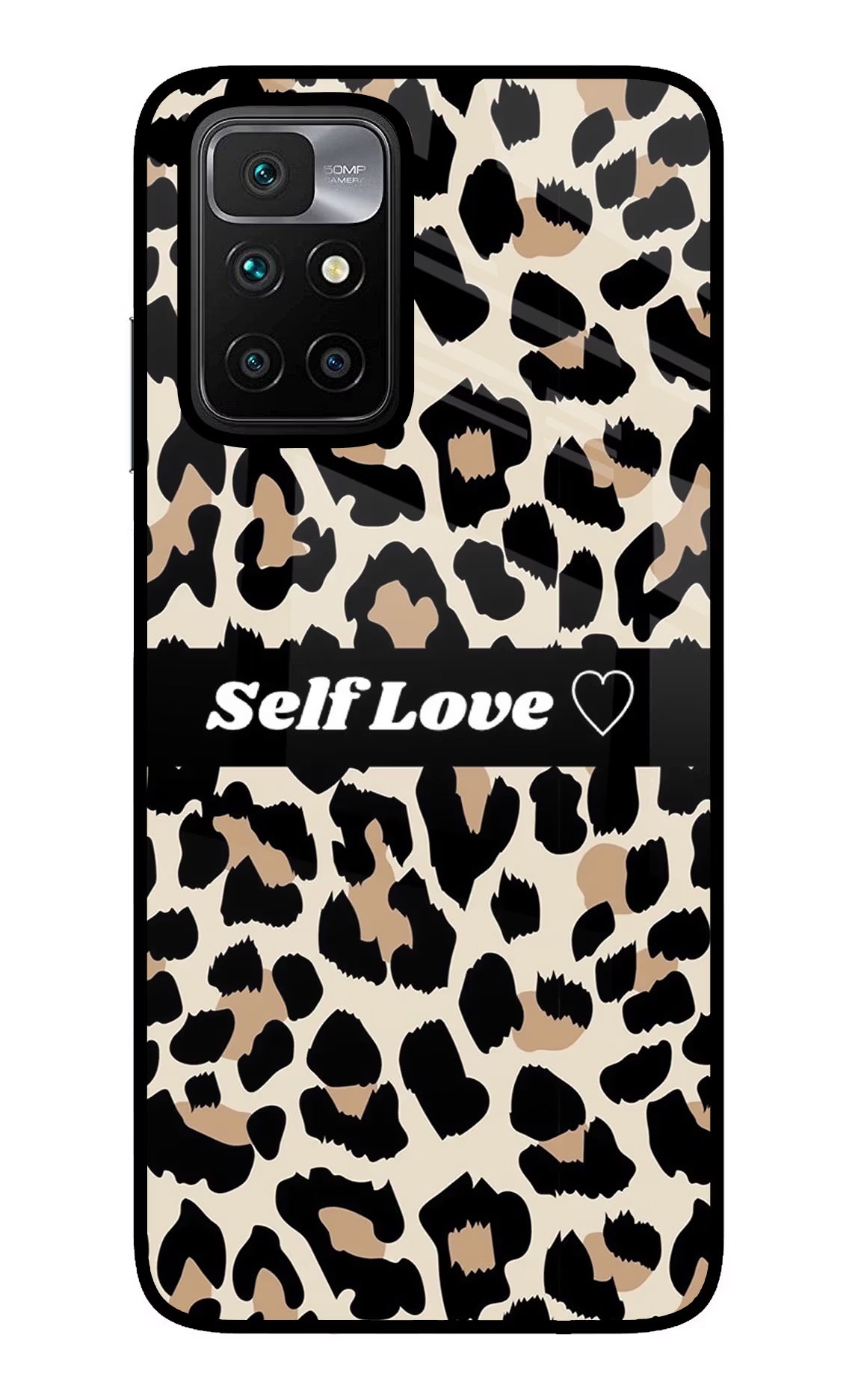 Leopard Print Self Love Redmi 10 Prime Back Cover - Leopard Print Self Love Redmi 10 Prime Glass Case Back Cover by Casekaro Leopard Print Self Love Redmi 10 Prime Glass Case Back Cover by Casekaro
