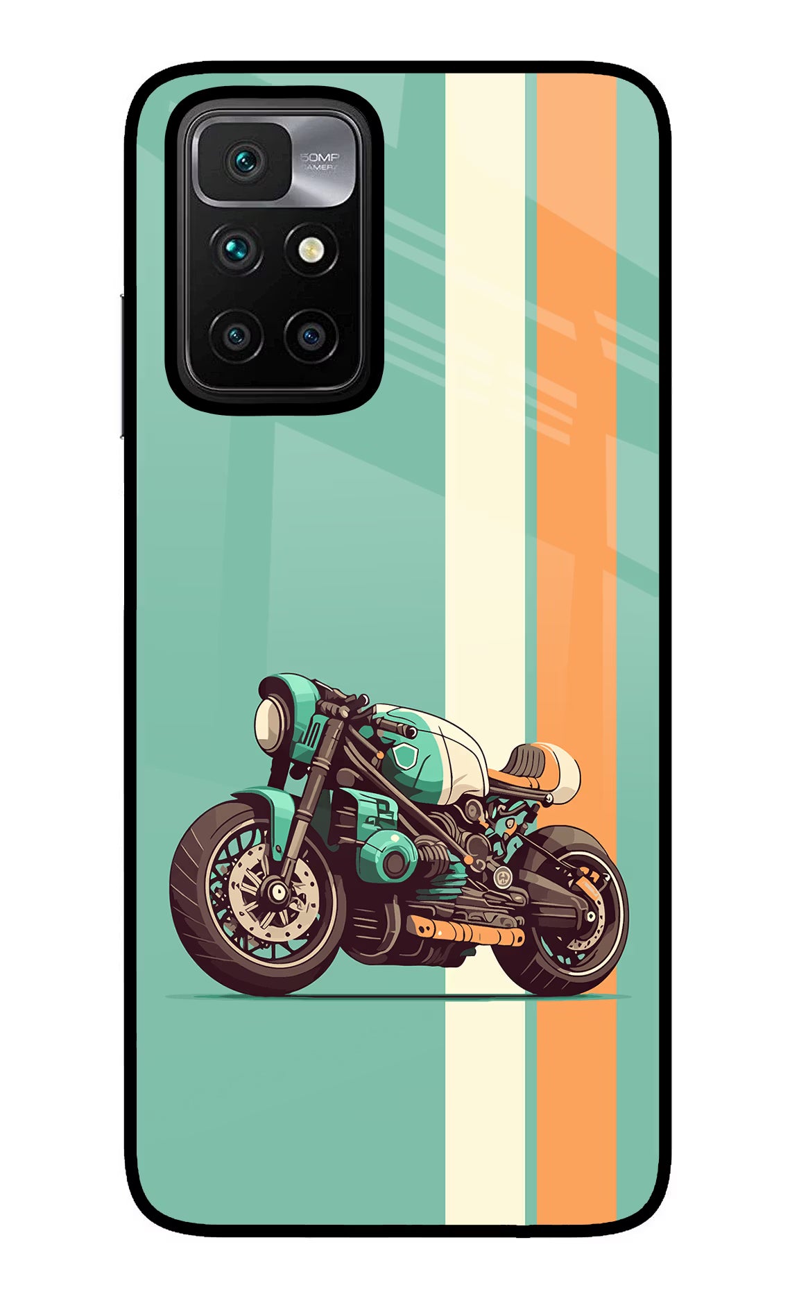 Striped Moto Drift Redmi 10 Prime Back Cover - Striped Moto Drift Redmi 10 Prime Glass Case Back Cover by Casekaro Striped Moto Drift Redmi 10 Prime Glass Case Back Cover by Casekaro