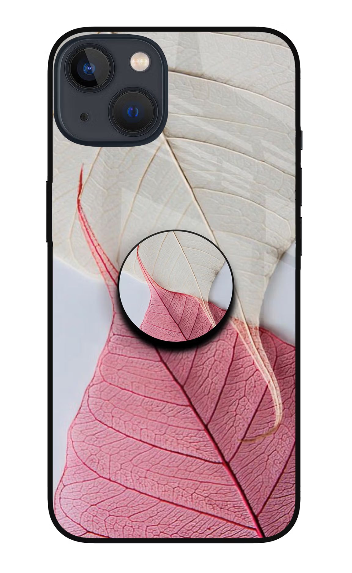 White Pink Leaf iPhone 13 Glass Case - White Pink Leaf iPhone 13 Glass Case White Pink Leaf iPhone 13 Glass Case