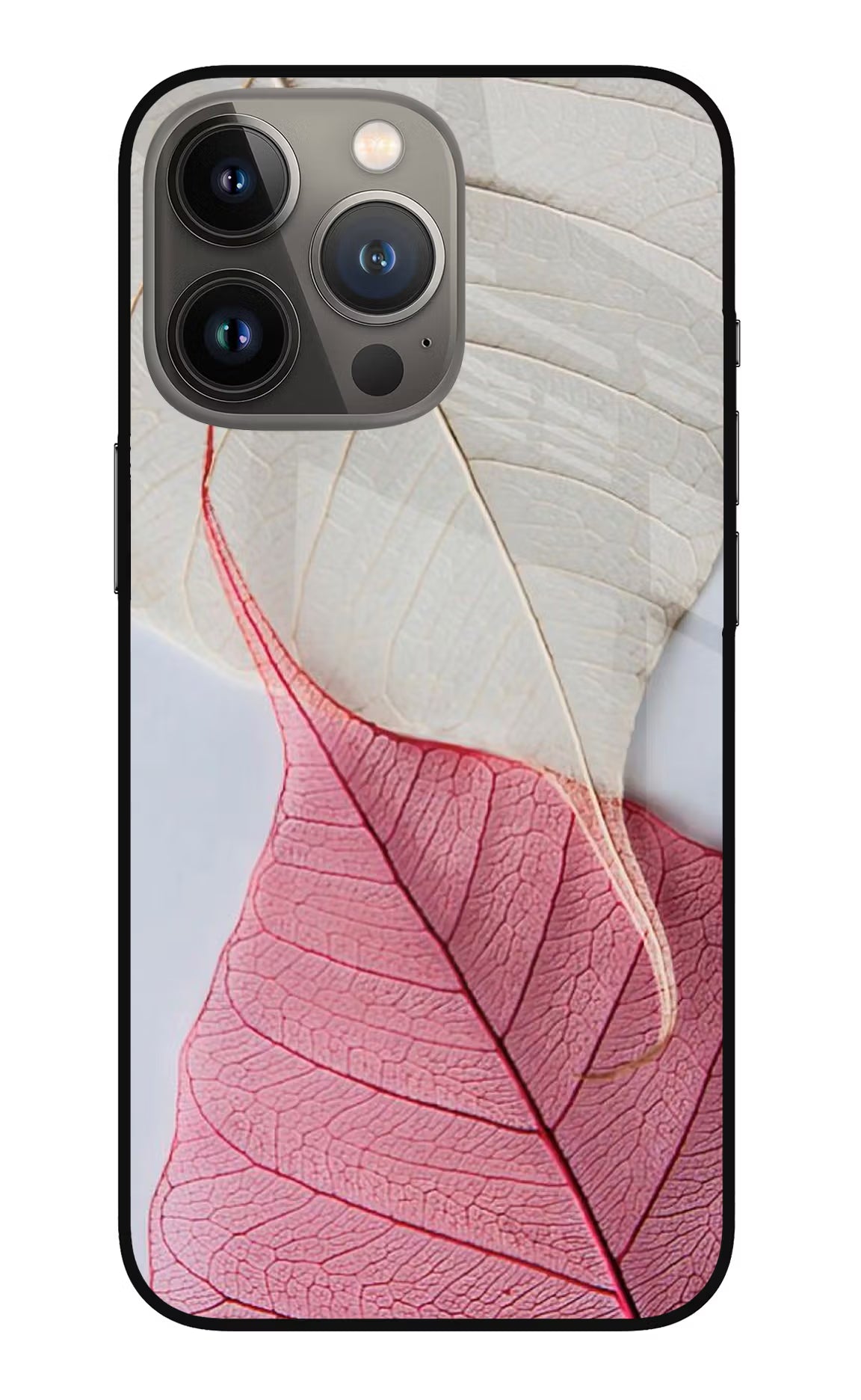 White Pink Leaf iPhone 13 Pro Glass Case - White Pink Leaf iPhone 13 Pro Glass Case White Pink Leaf iPhone 13 Pro Glass Case