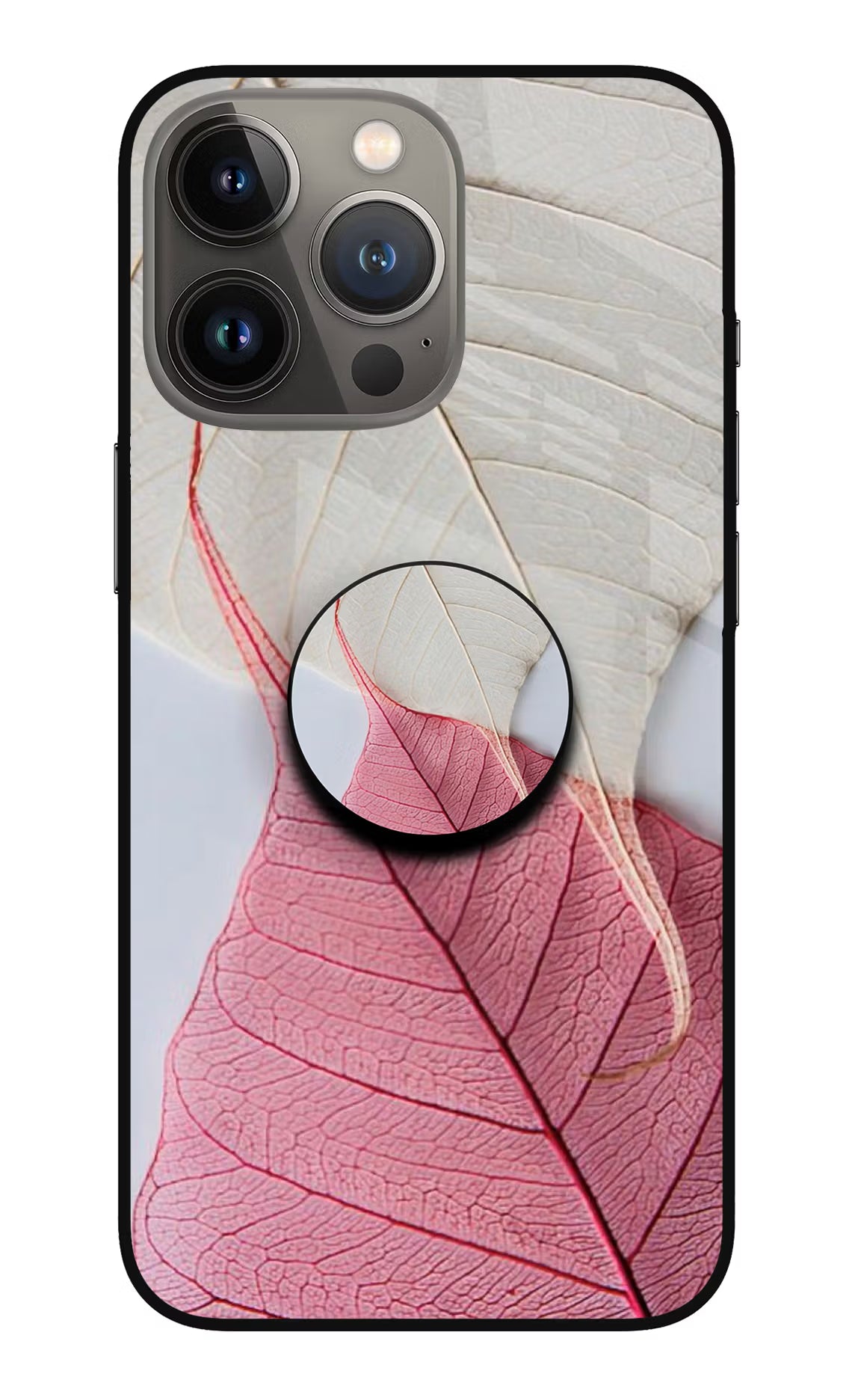 White Pink Leaf iPhone 13 Pro Max Glass Case - White Pink Leaf iPhone 13 Pro Max Glass Case White Pink Leaf iPhone 13 Pro Max Glass Case