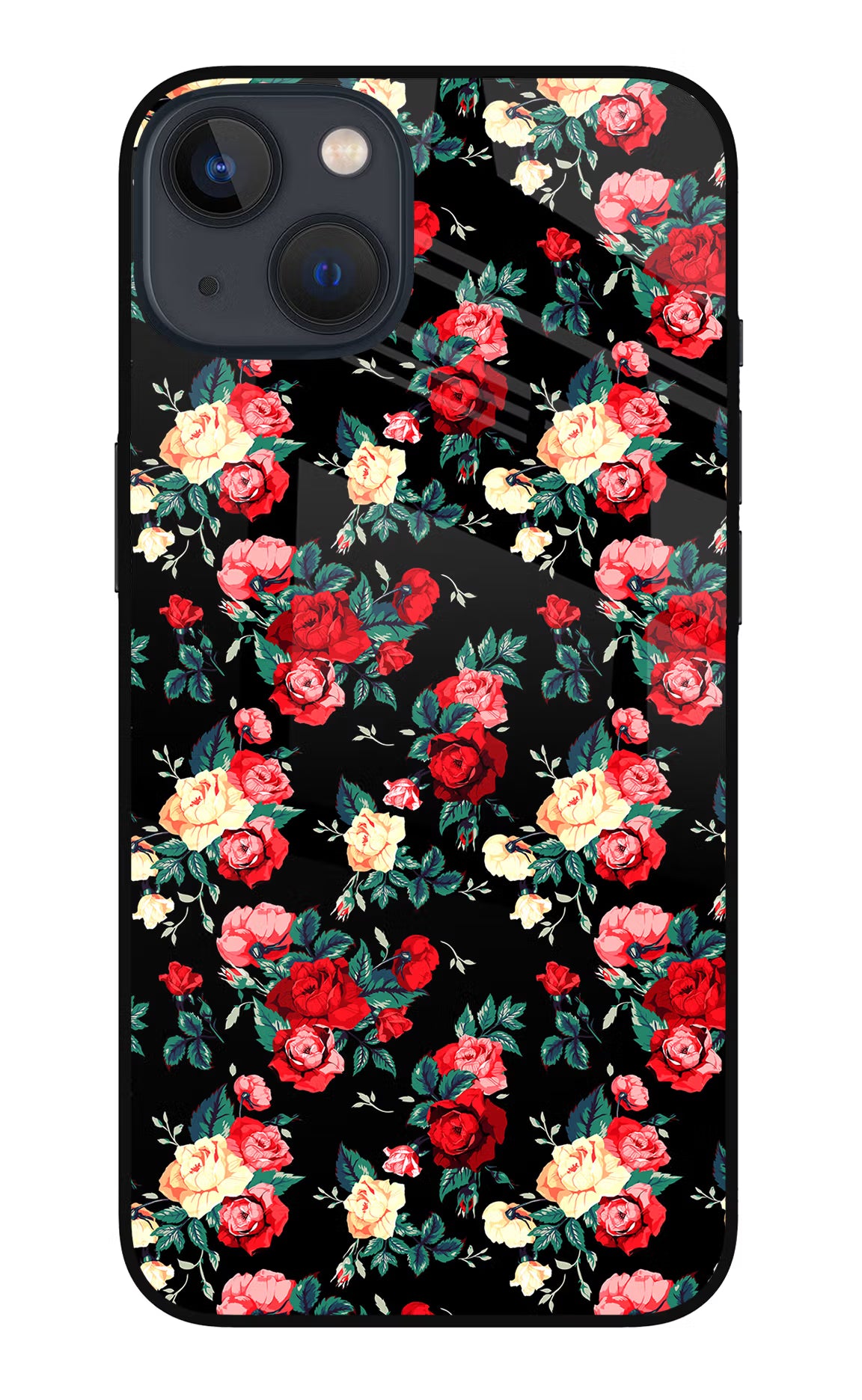 Rose Pattern iPhone 13 Mini Glass Case - Rose Pattern iPhone 13 Mini Glass Case Rose Pattern iPhone 13 Mini Glass Case