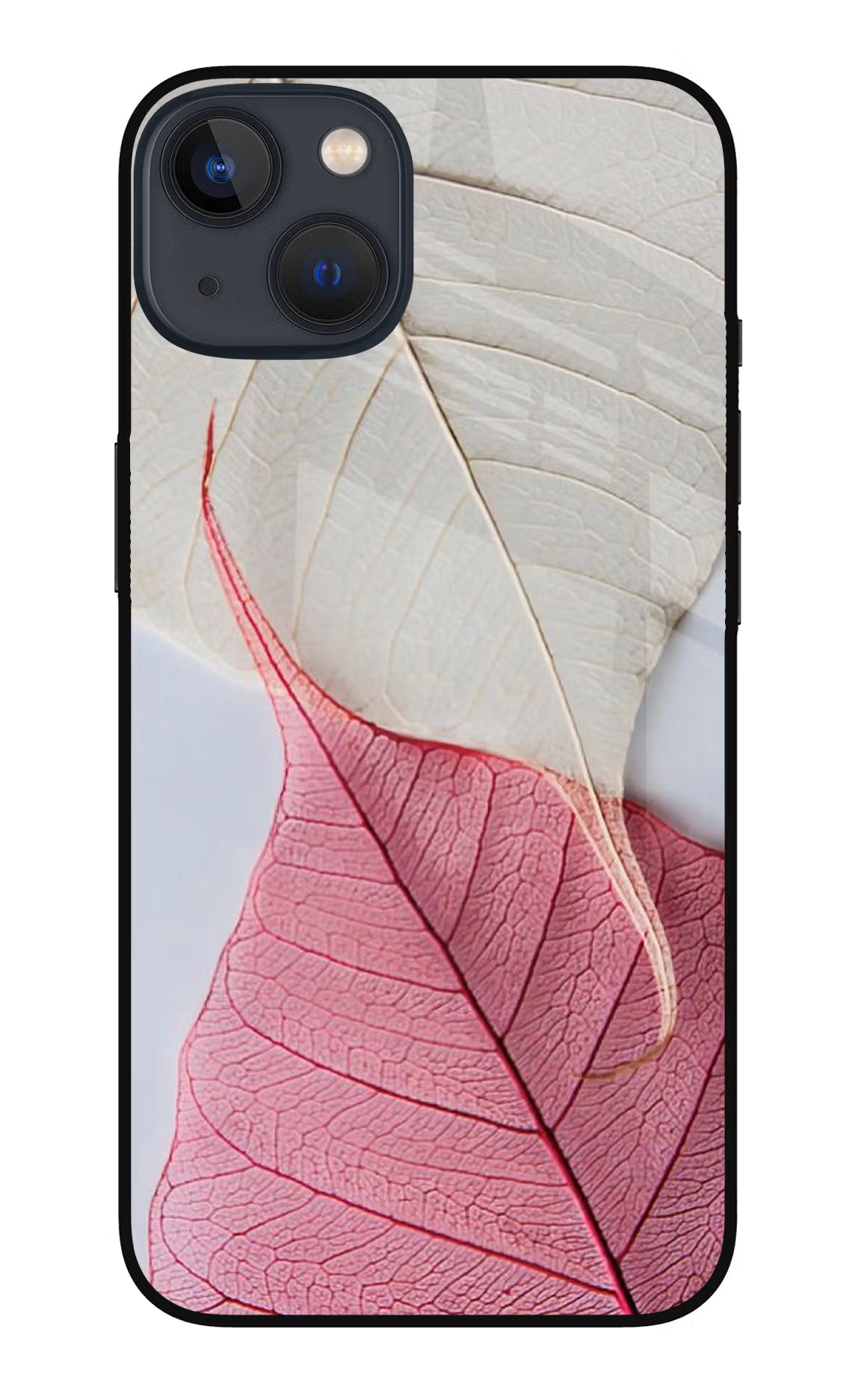 White Pink Leaf iPhone 13 Mini Glass Case - White Pink Leaf iPhone 13 Mini Glass Case White Pink Leaf iPhone 13 Mini Glass Case