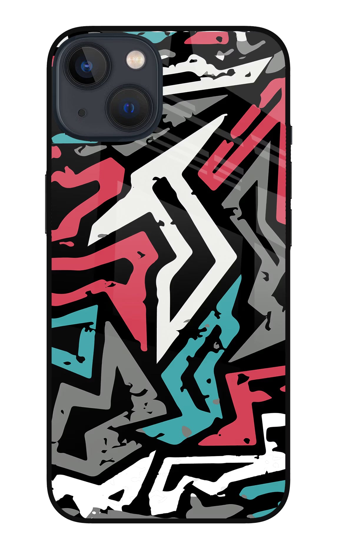 Geometric Graffiti iPhone 13 Mini Glass Case - Geometric Graffiti iPhone 13 Mini Glass Case Geometric Graffiti iPhone 13 Mini Glass Case