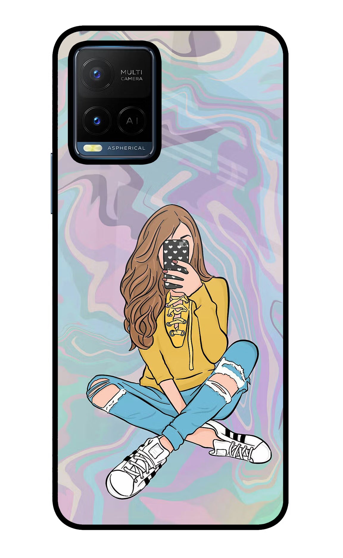 Selfie Girl Vivo Y21/Y21s/Y33s Glass Case - Selfie Girl Vivo Y21/Y21s/Y33s Glass Case Selfie Girl Vivo Y21/Y21s/Y33s Glass Case