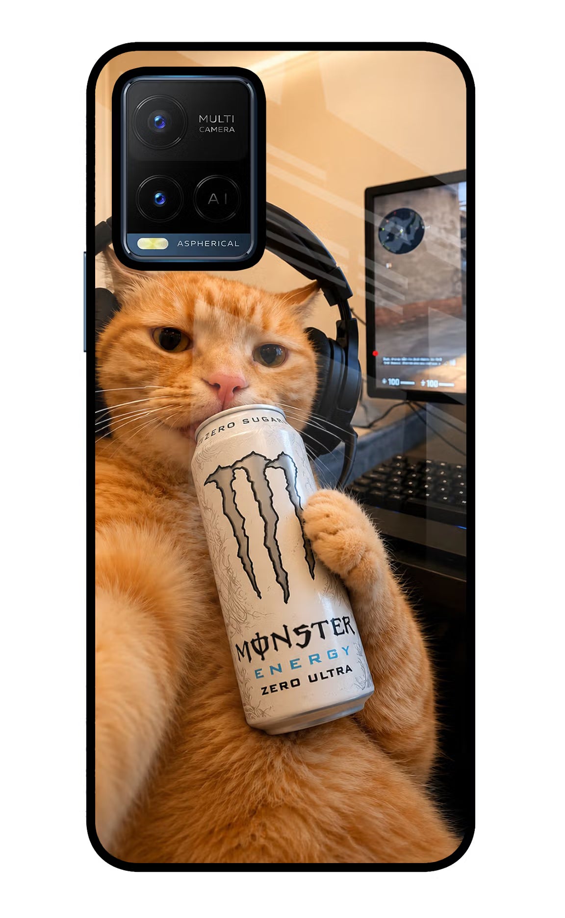 Gamer Cat Energy Vivo Y21/Y21s/Y33s Glass Case - Gamer Cat Energy Vivo Y21/Y21s/Y33s Glass Case Gamer Cat Energy Vivo Y21/Y21s/Y33s Glass Case