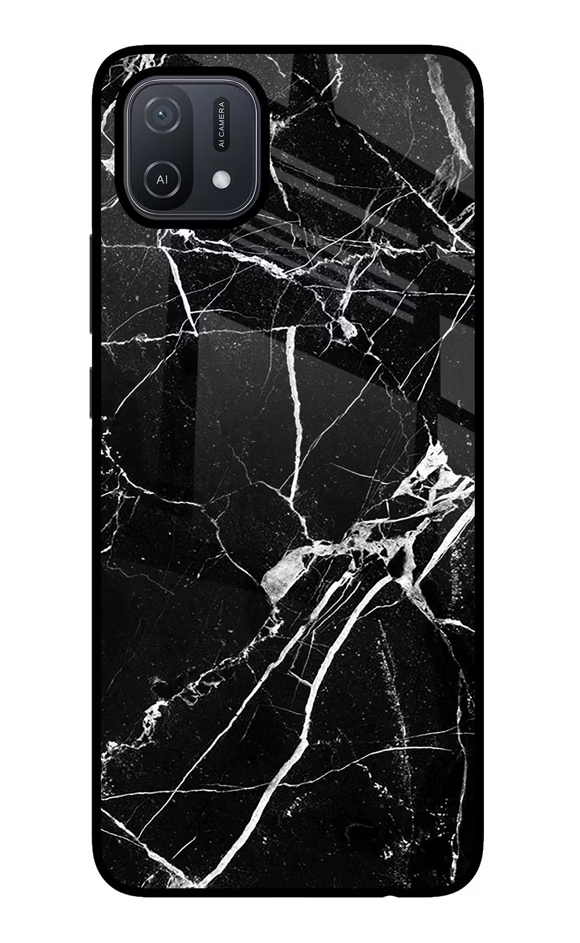 Black Marble Pattern Oppo A16 Back Cover - Black Marble Pattern Oppo A16 Glass Case Back Cover by Casekaro Black Marble Pattern Oppo A16 Glass Case Back Cover by Casekaro
