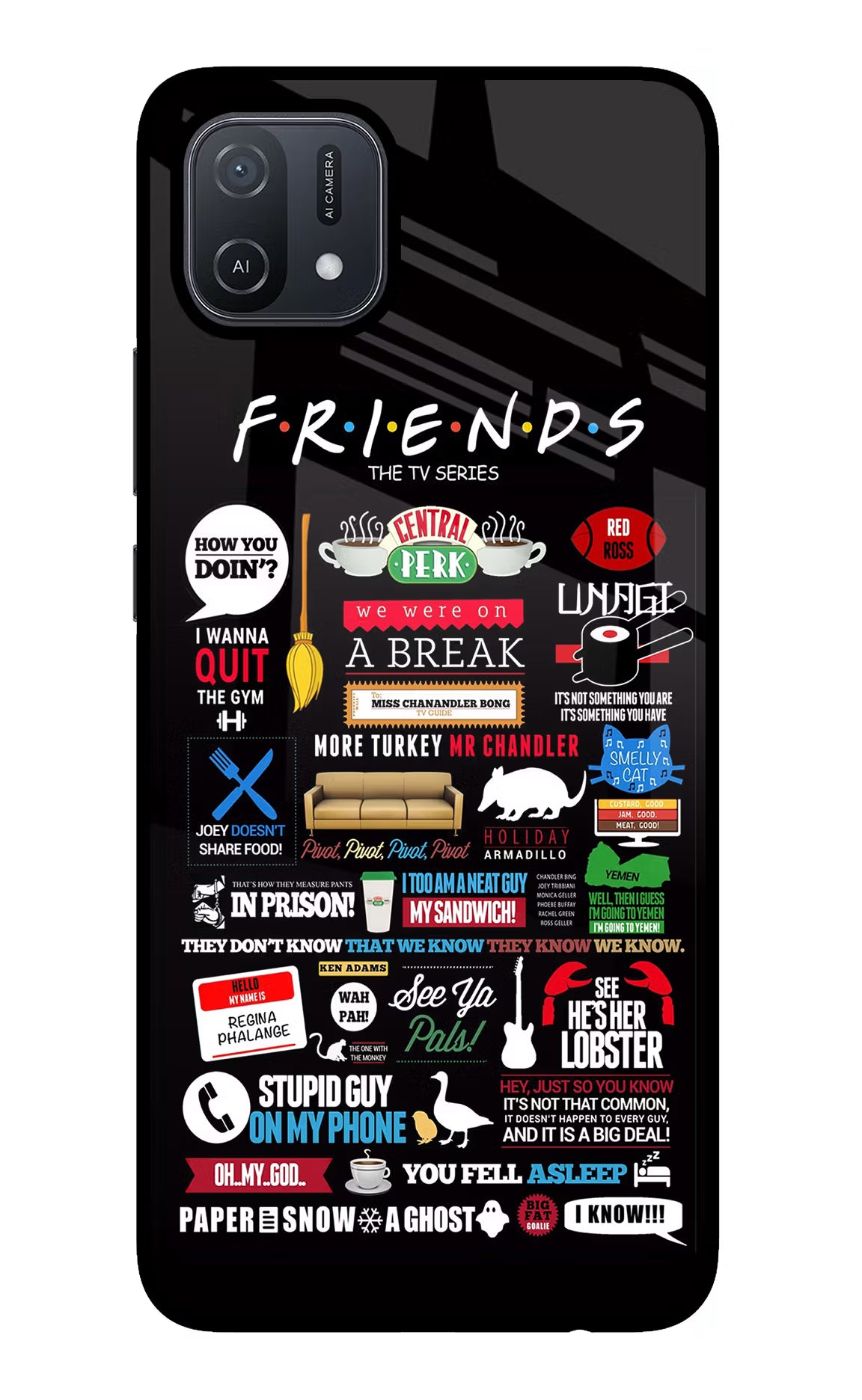 FRIENDS Oppo A16 Back Cover - FRIENDS Oppo A16 Glass Case Back Cover by Casekaro FRIENDS Oppo A16 Glass Case Back Cover by Casekaro