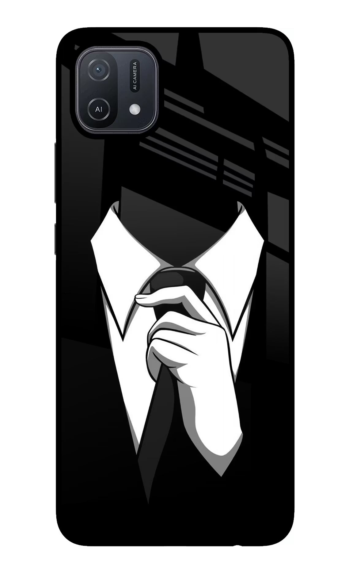 Black Tie Oppo A16 Back Cover - Black Tie Oppo A16 Glass Case Back Cover by Casekaro Black Tie Oppo A16 Glass Case Back Cover by Casekaro