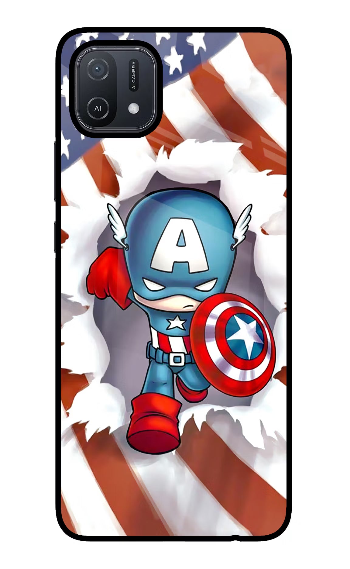 Captain America Oppo A16 Back Cover - Captain America Oppo A16 Glass Case Back Cover by Casekaro Captain America Oppo A16 Glass Case Back Cover by Casekaro