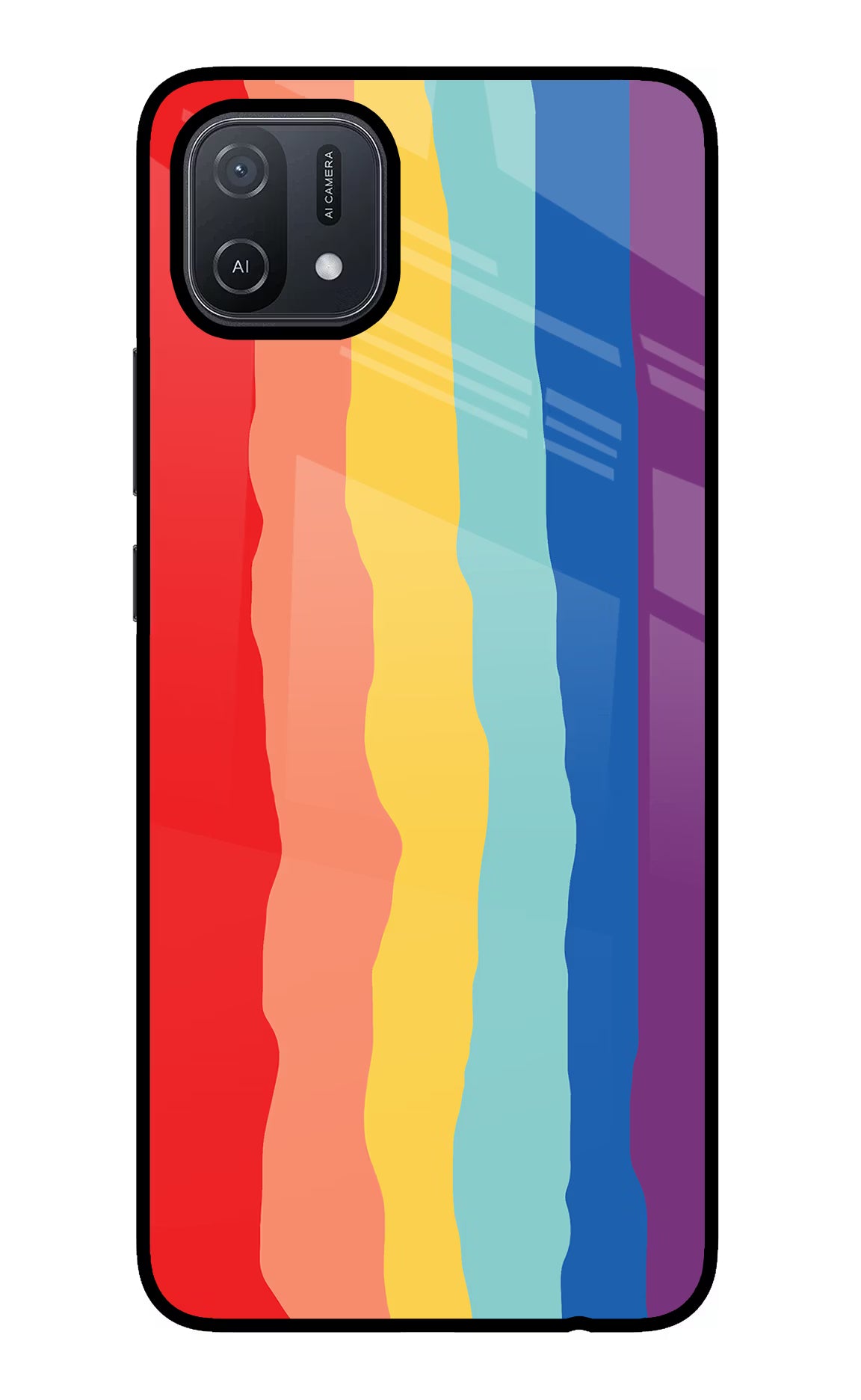 Rainbow Oppo A16 Back Cover - Rainbow Oppo A16 Glass Case Back Cover by Casekaro Rainbow Oppo A16 Glass Case Back Cover by Casekaro