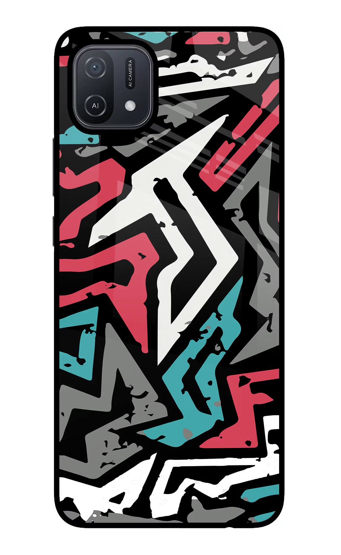Geometric Graffiti Oppo A16 Back Cover - Geometric Graffiti Oppo A16 Glass Case Back Cover by Casekaro Geometric Graffiti Oppo A16 Glass Case Back Cover by Casekaro