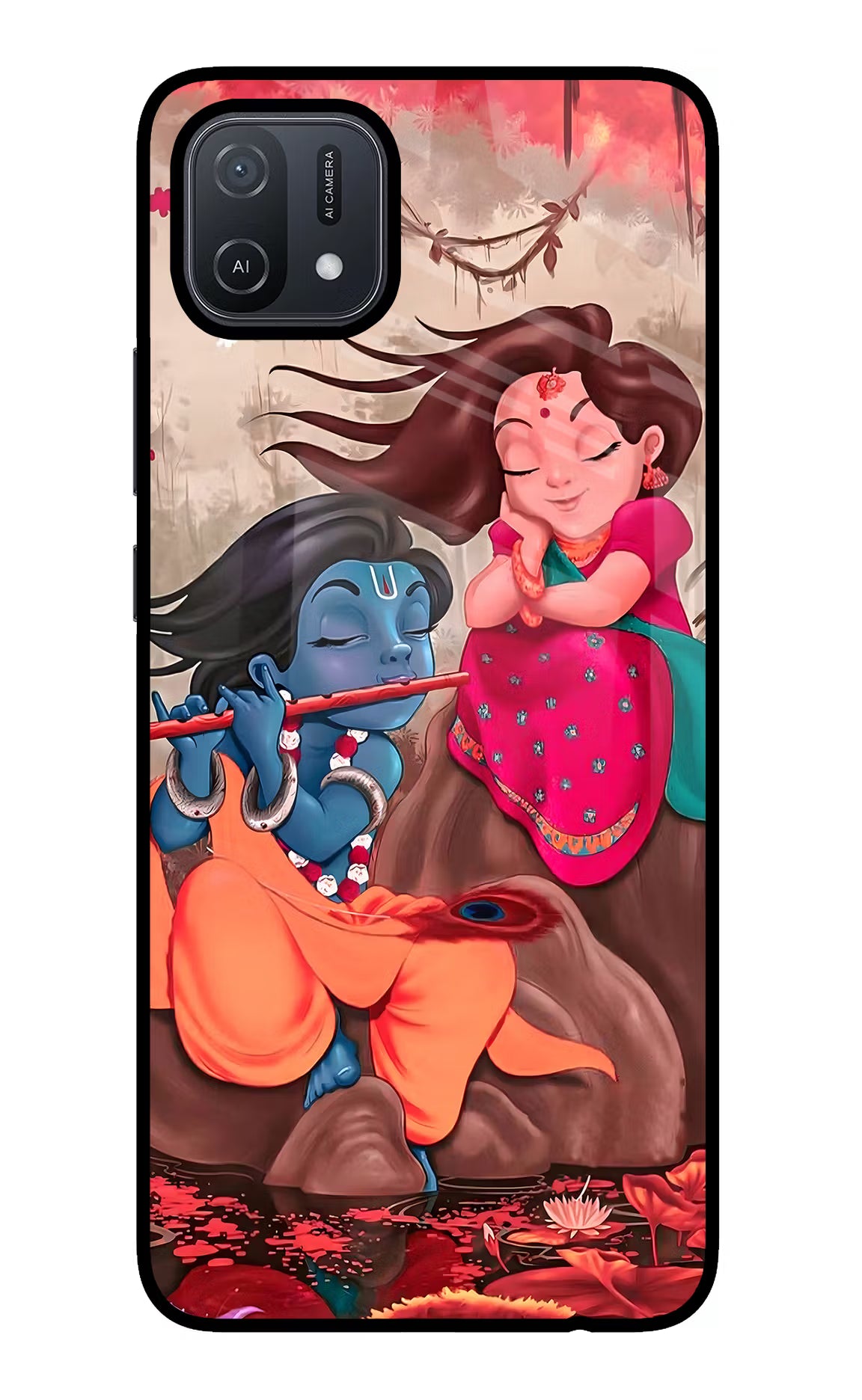 Radhe Krishna Oppo A16 Back Cover - Radhe Krishna Oppo A16 Glass Case Back Cover by Casekaro Radhe Krishna Oppo A16 Glass Case Back Cover by Casekaro