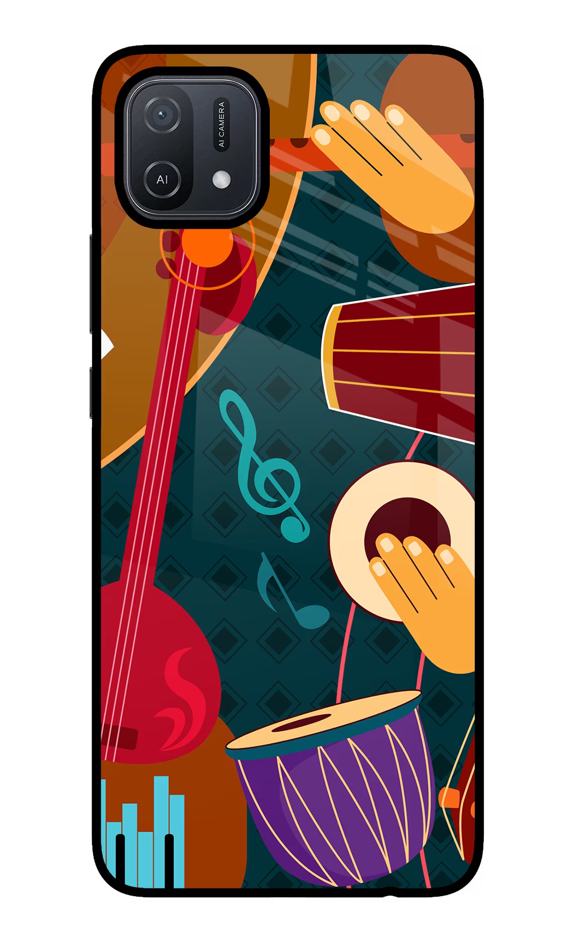 Music Instrument Oppo A16 Back Cover - Music Instrument Oppo A16 Glass Case Back Cover by Casekaro Music Instrument Oppo A16 Glass Case Back Cover by Casekaro