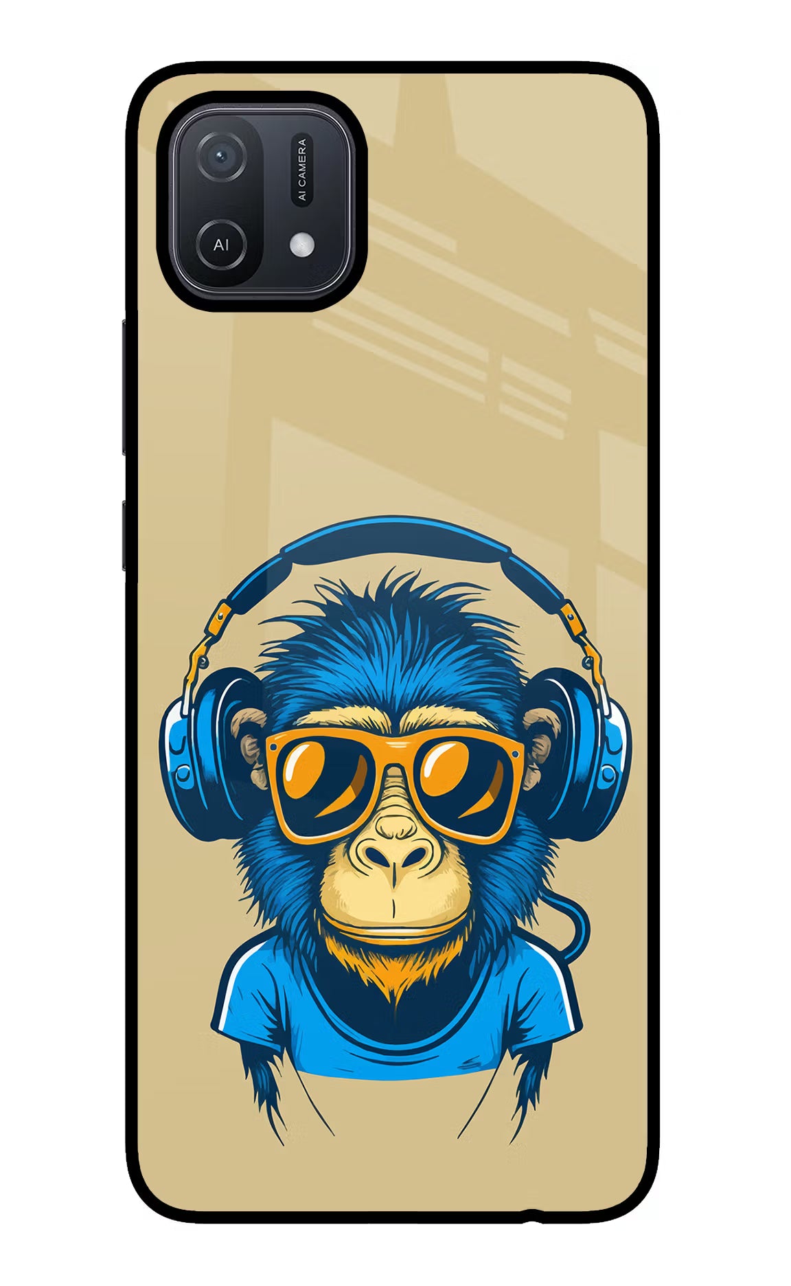 Monkey Headphone Oppo A16 Back Cover - Monkey Headphone Oppo A16 Glass Case Back Cover by Casekaro Monkey Headphone Oppo A16 Glass Case Back Cover by Casekaro