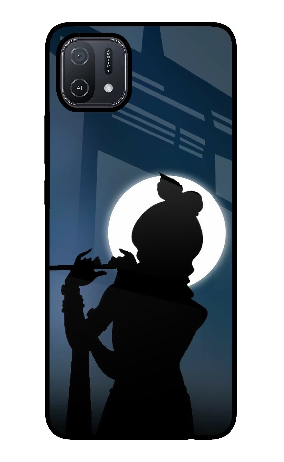 Shri Krishna Silhouette Oppo A16 Back Cover - Shri Krishna Silhouette Oppo A16 Glass Case Back Cover by Casekaro Shri Krishna Silhouette Oppo A16 Glass Case Back Cover by Casekaro