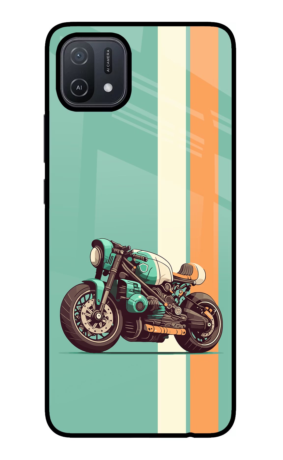 Striped Moto Drift Oppo A16 Back Cover - Striped Moto Drift Oppo A16 Glass Case Back Cover by Casekaro Striped Moto Drift Oppo A16 Glass Case Back Cover by Casekaro