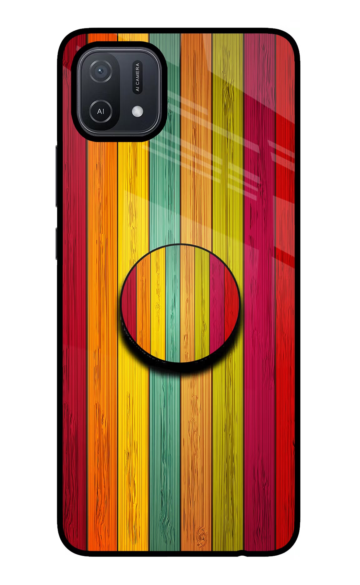 Multicolor Wooden Oppo A16 Glass Case - Multicolor Wooden Oppo A16 Glass Case Multicolor Wooden Oppo A16 Glass Case