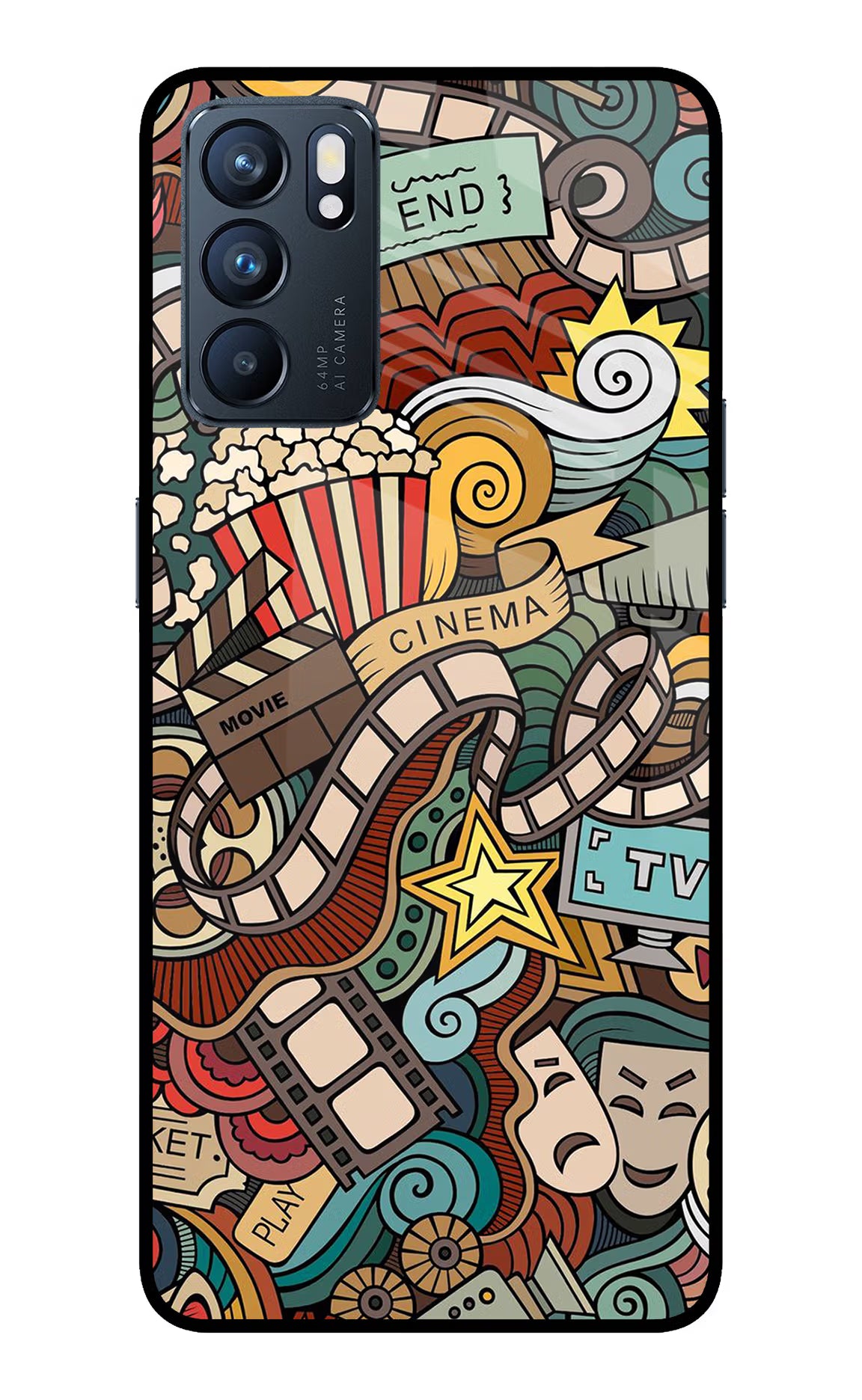 Cinema Abstract Oppo Reno6 5G Back Cover - Cinema Abstract Oppo Reno6 5G Glass Case Back Cover by Casekaro Cinema Abstract Oppo Reno6 5G Glass Case Back Cover by Casekaro