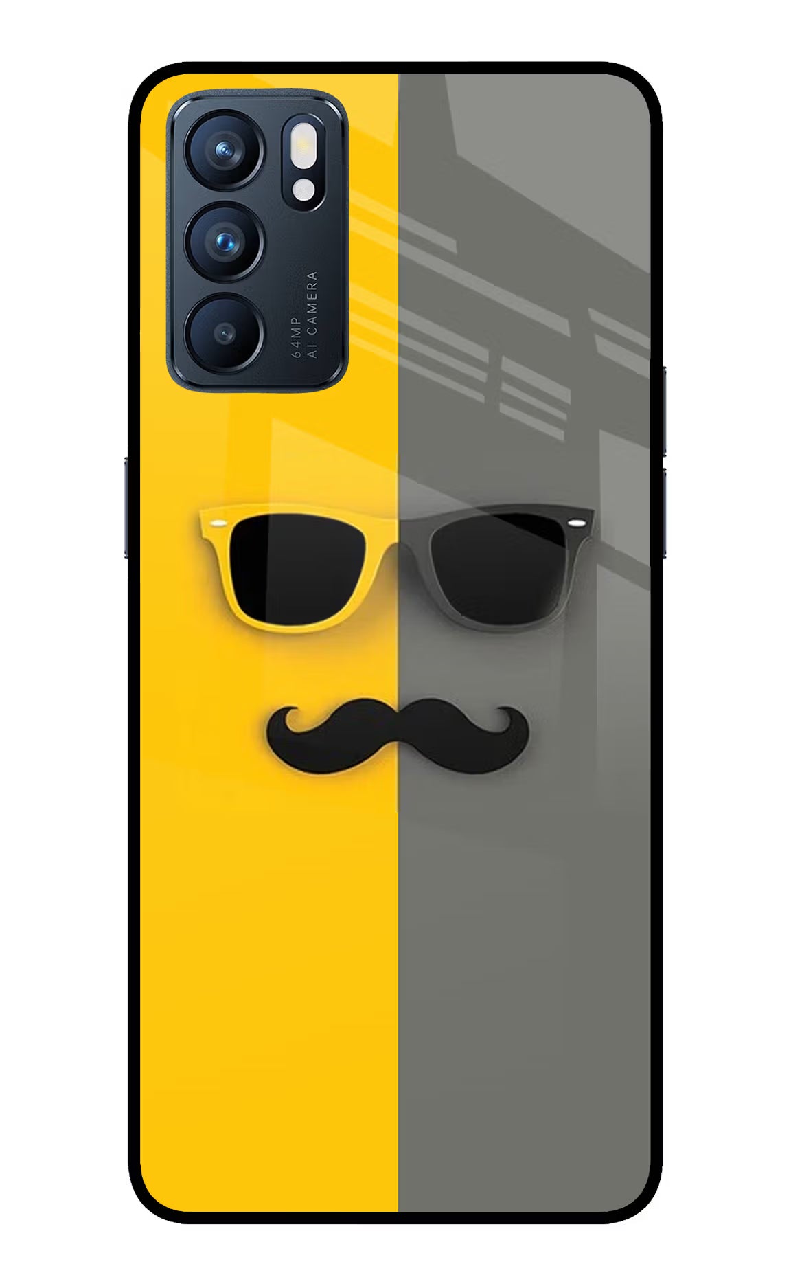 Sunglasses with Mustache Oppo Reno6 5G Back Cover - Sunglasses with Mustache Oppo Reno6 5G Glass Case Back Cover by Casekaro Sunglasses with Mustache Oppo Reno6 5G Glass Case Back Cover by Casekaro