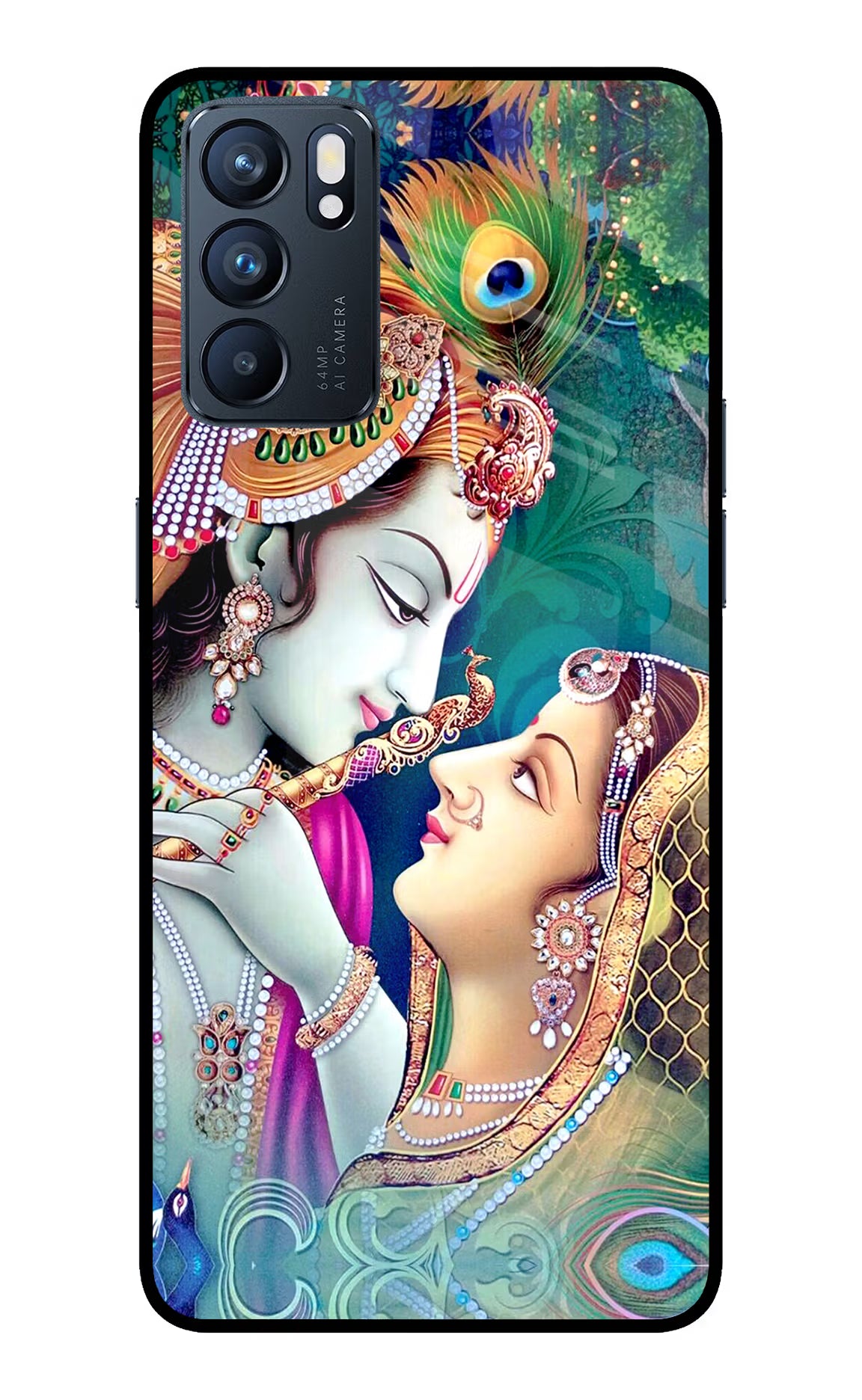 Lord Radha Krishna Oppo Reno6 5G Back Cover - Lord Radha Krishna Oppo Reno6 5G Glass Case Back Cover by Casekaro Lord Radha Krishna Oppo Reno6 5G Glass Case Back Cover by Casekaro