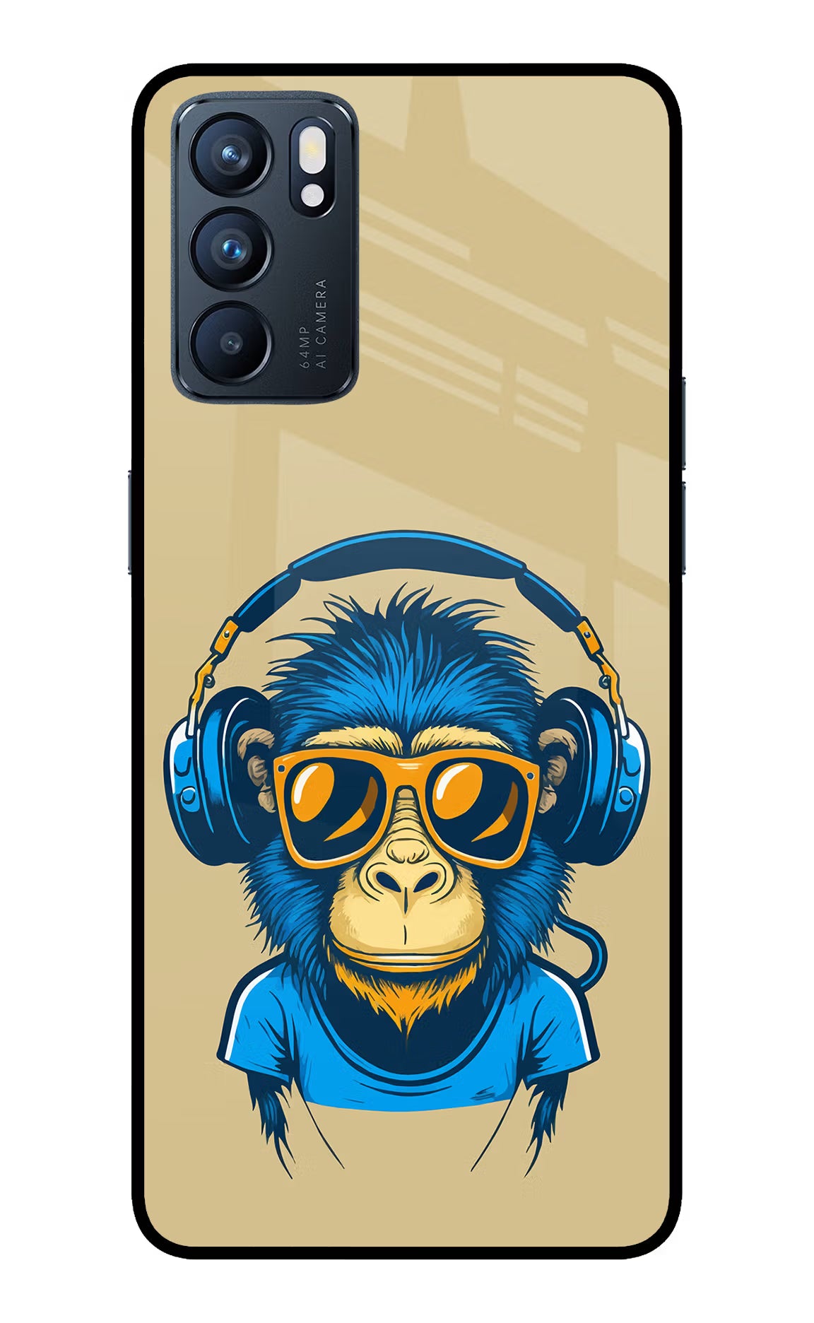 Monkey Headphone Oppo Reno6 5G Back Cover - Monkey Headphone Oppo Reno6 5G Glass Case Back Cover by Casekaro Monkey Headphone Oppo Reno6 5G Glass Case Back Cover by Casekaro
