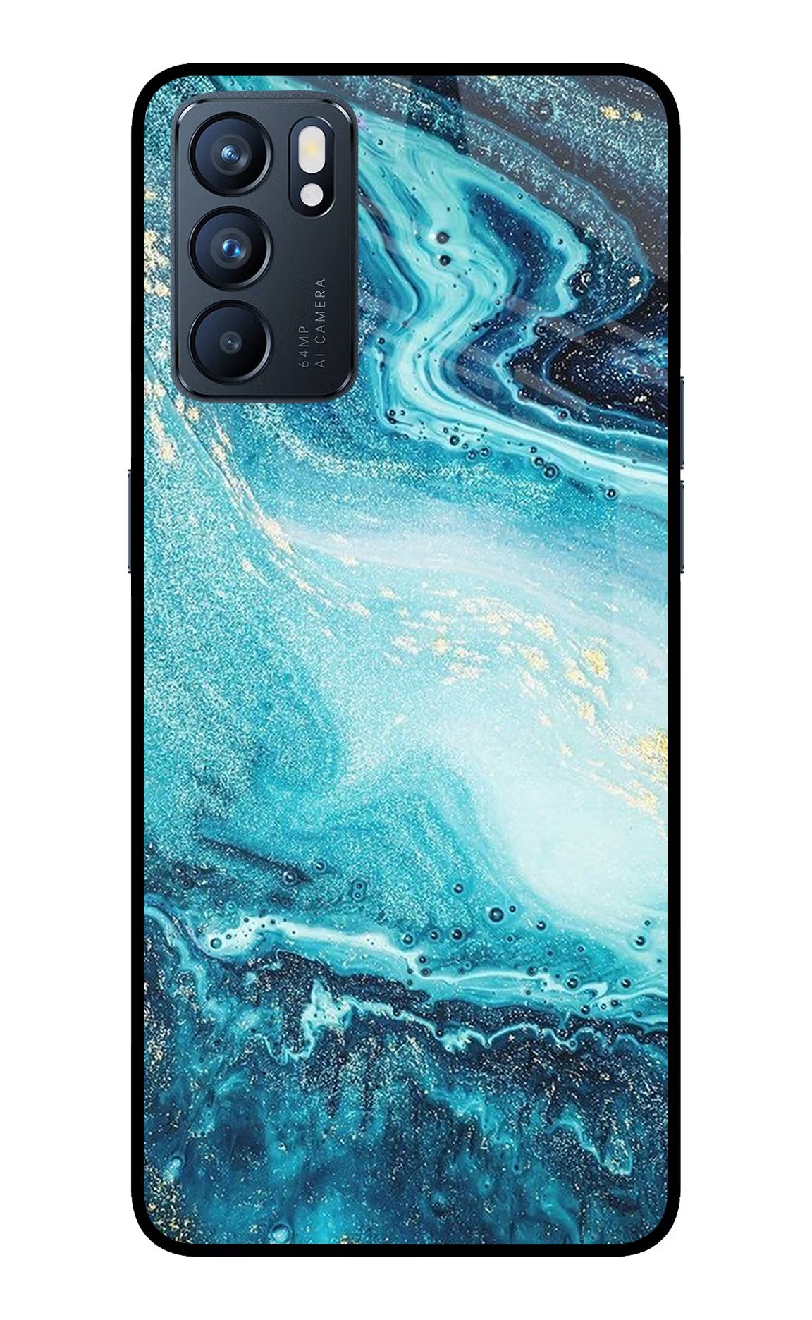 Blue Glitter Marble Oppo Reno6 5G Back Cover - Blue Glitter Marble Oppo Reno6 5G Glass Case Back Cover by Casekaro Blue Glitter Marble Oppo Reno6 5G Glass Case Back Cover by Casekaro