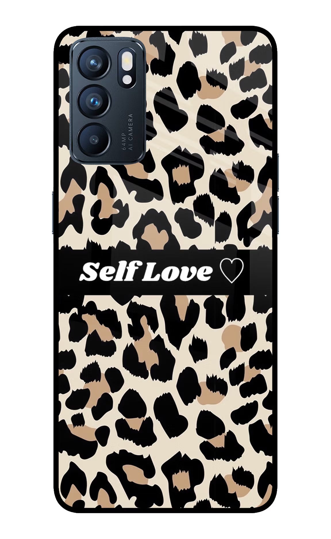 Leopard Print Self Love Oppo Reno6 5G Back Cover - Leopard Print Self Love Oppo Reno6 5G Glass Case Back Cover by Casekaro Leopard Print Self Love Oppo Reno6 5G Glass Case Back Cover by Casekaro