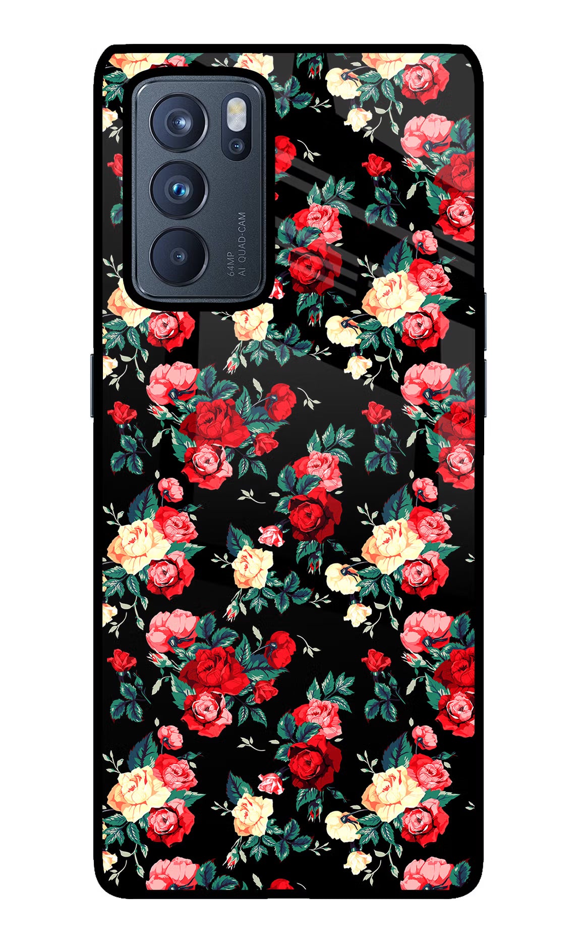 Rose Pattern Oppo Reno6 Pro 5G Back Cover - Rose Pattern Oppo Reno6 Pro 5G Glass Case Back Cover by Casekaro Rose Pattern Oppo Reno6 Pro 5G Glass Case Back Cover by Casekaro