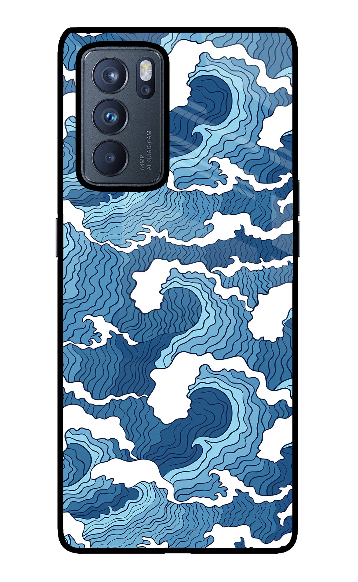 Blue Waves Oppo Reno6 Pro 5G Back Cover - Blue Waves Oppo Reno6 Pro 5G Glass Case Back Cover by Casekaro Blue Waves Oppo Reno6 Pro 5G Glass Case Back Cover by Casekaro